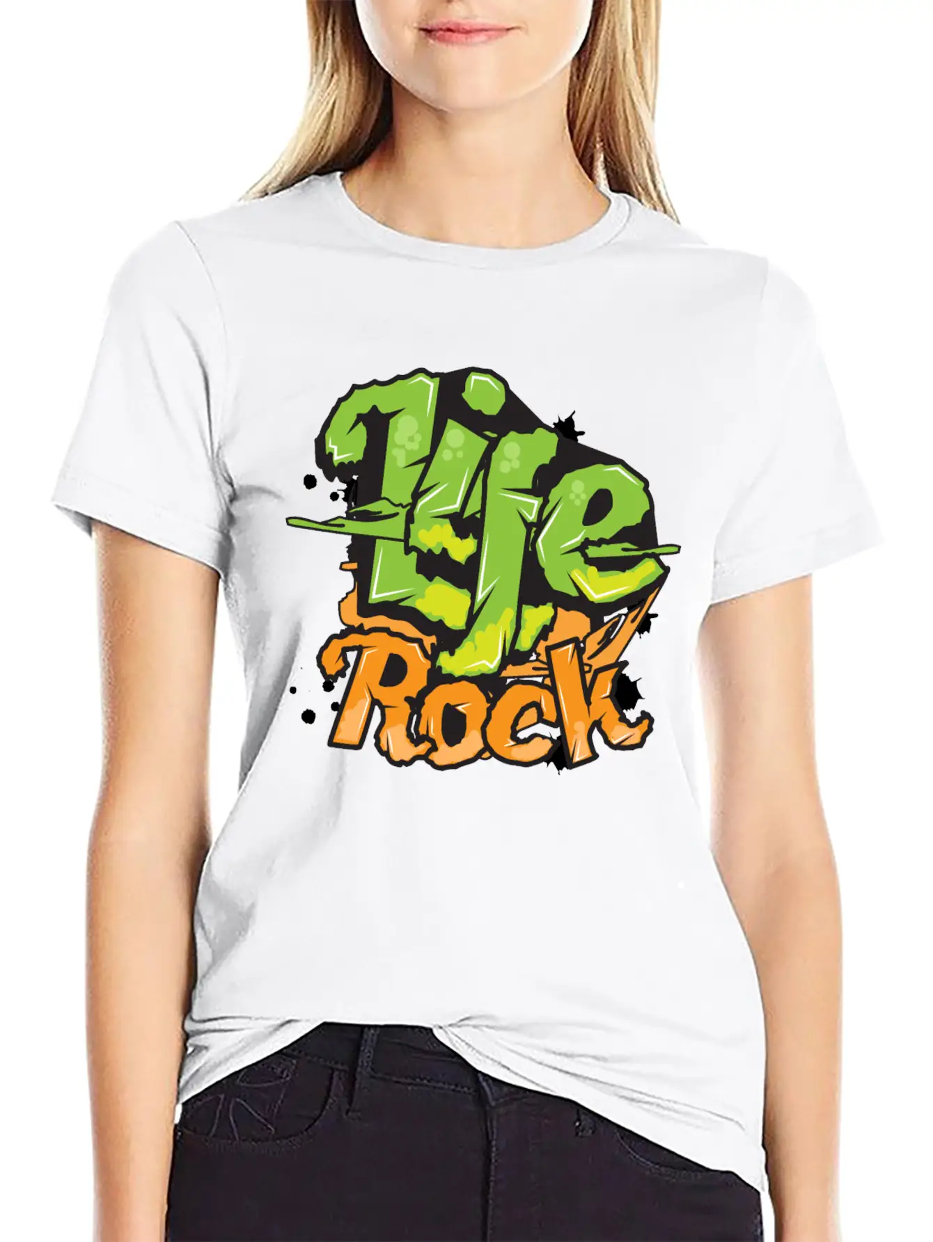 Life Rock Text Art- Graffiti Grunge Style Design Stylish Everyday T-Shirt – Unisex Basic Cotton Tee