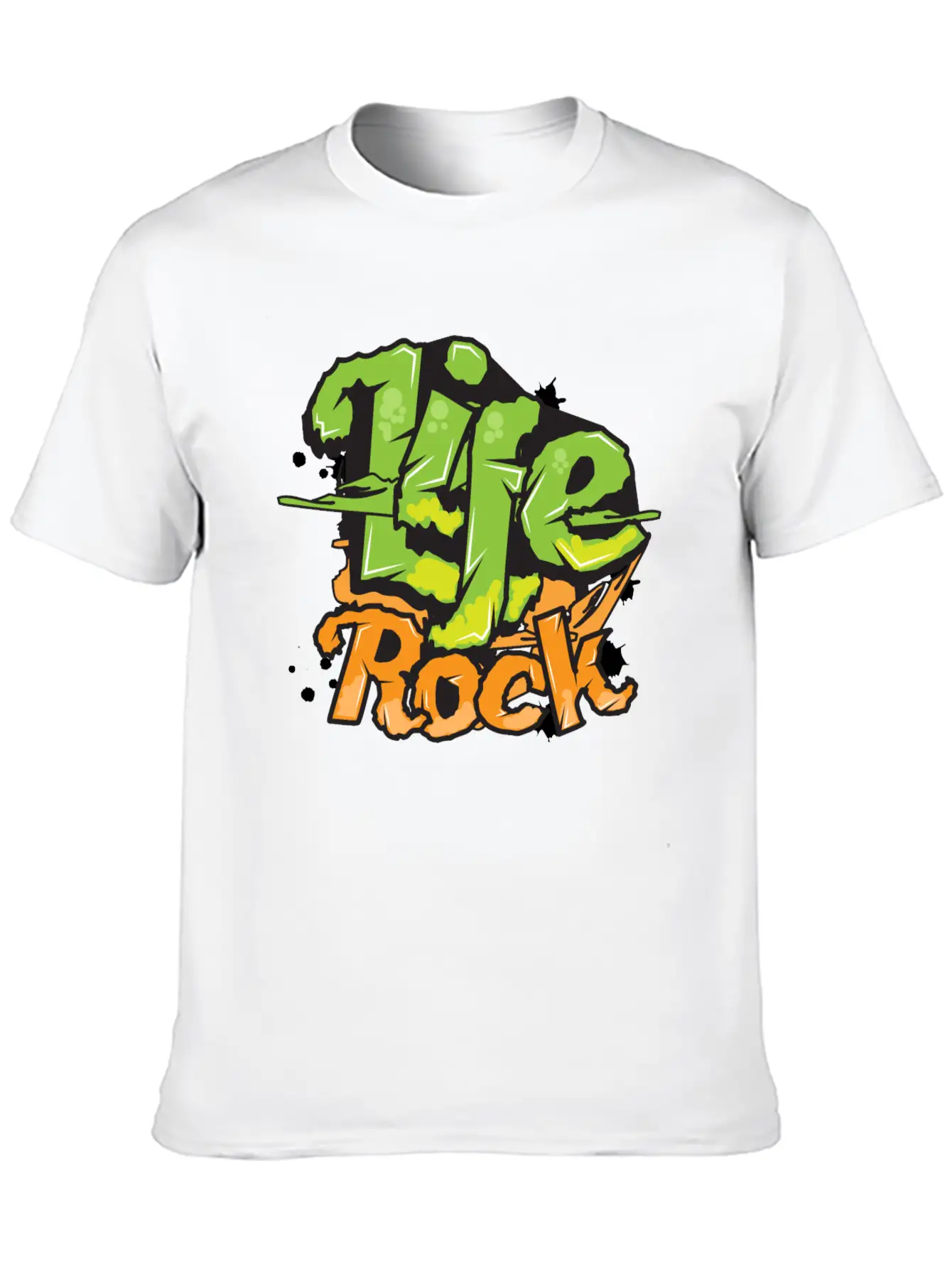 Life Rock Text Art- Graffiti Grunge Style Design Stylish Everyday T-Shirt – Unisex Basic Cotton Tee