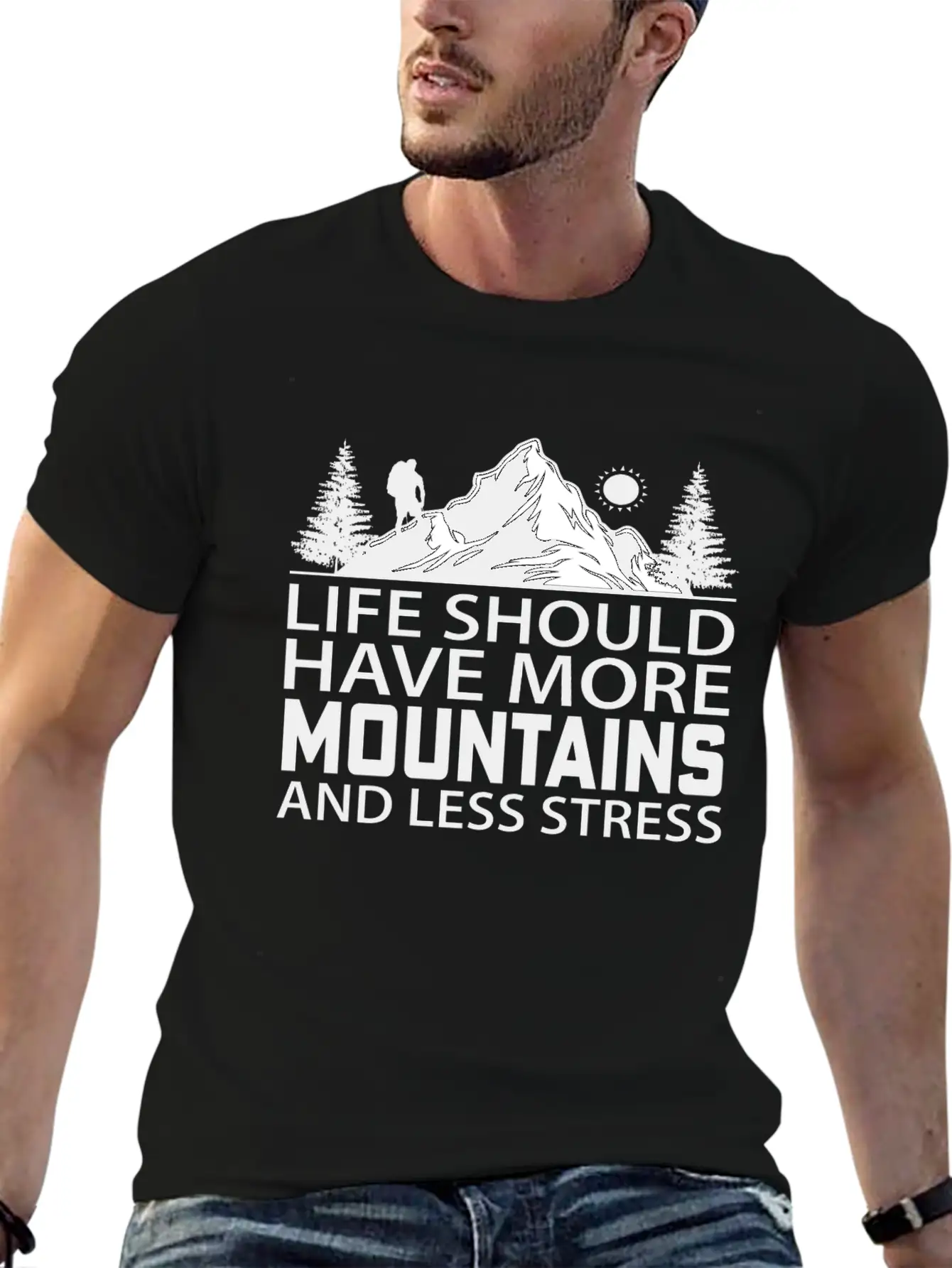 Life Should Have More Mountains And Less Stress Comfortable Minimalist Graphic Tee – Summer Style Essential