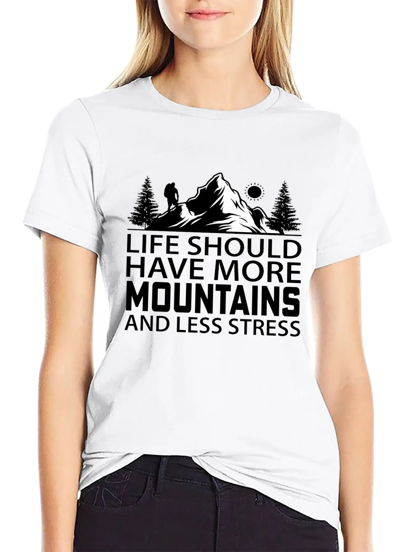 Life Should Have More Mountains And Less Stress Comfortable Minimalist Graphic Tee – Summer Style Essential