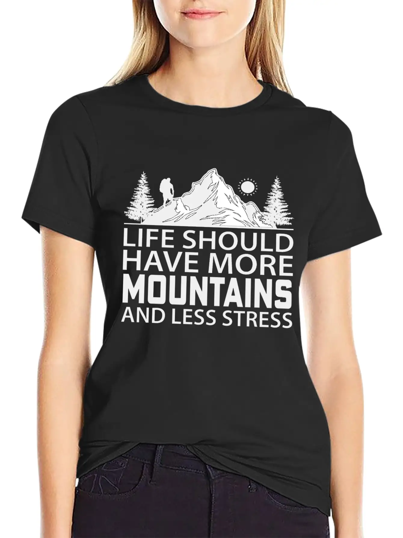 Life Should Have More Mountains And Less Stress Comfortable Minimalist Graphic Tee – Summer Style Essential