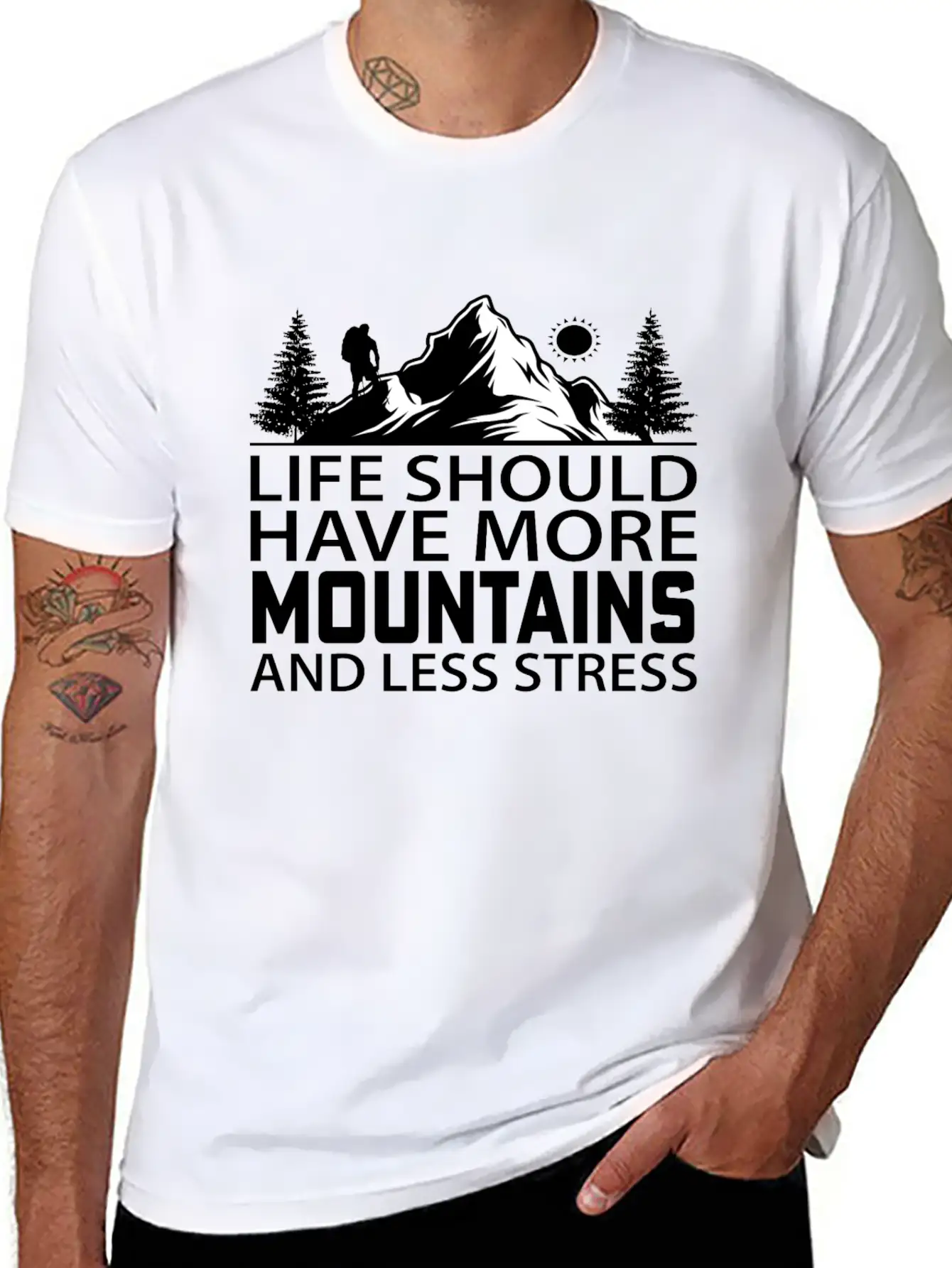 Life Should Have More Mountains And Less Stress Comfortable Minimalist Graphic Tee – Summer Style Essential