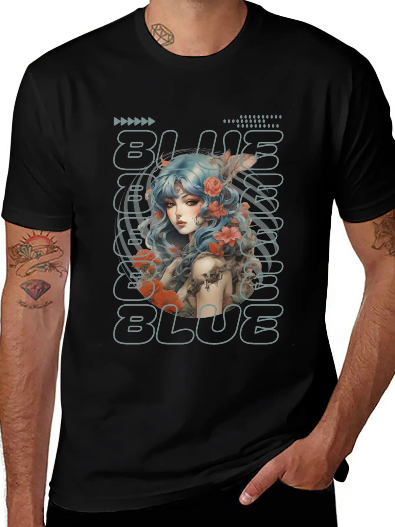 Light Blue-haired Girl Amidst Red Florals Essential Unisex Summer Tee – Soft Cotton Casual Fit