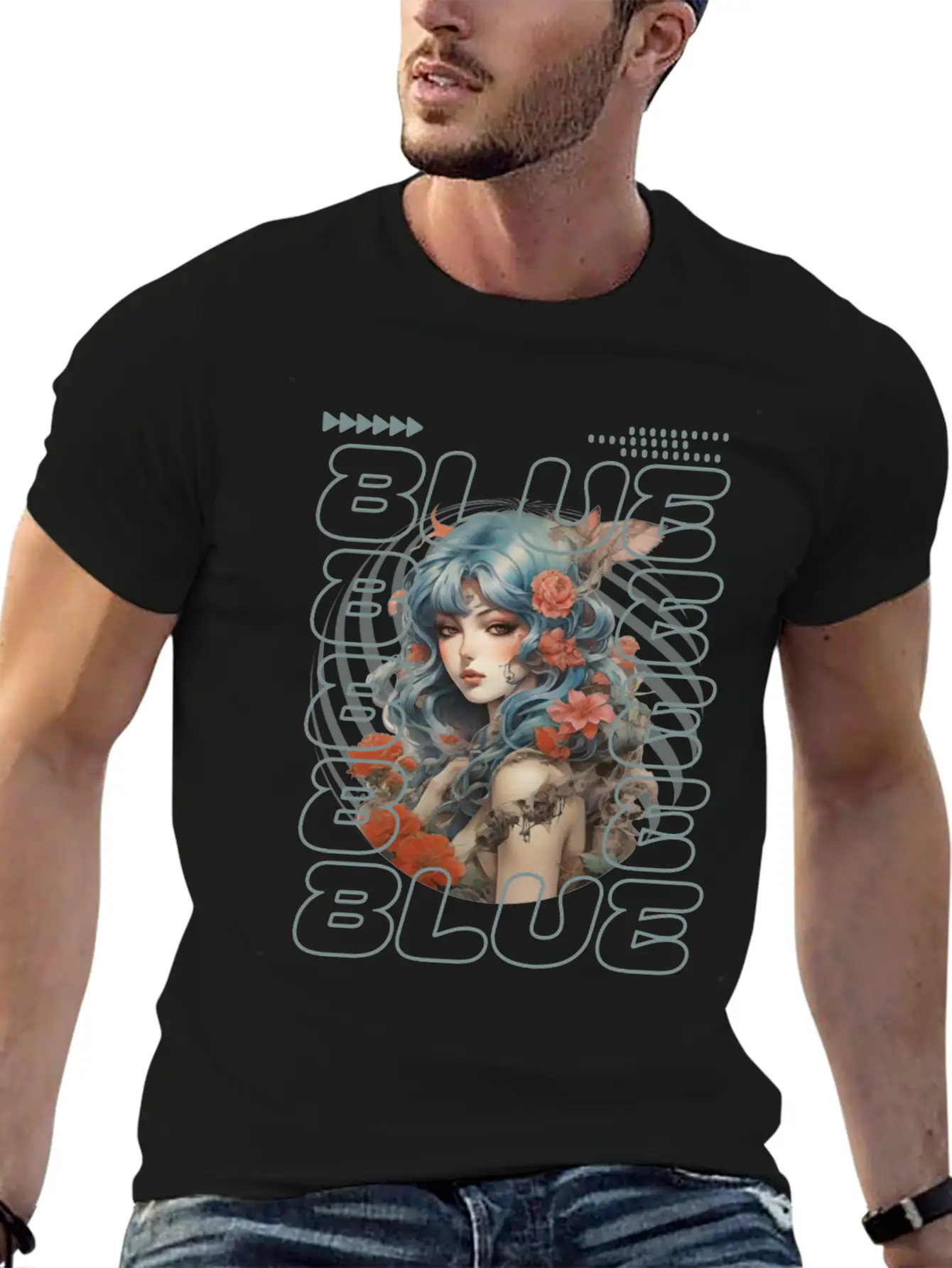 Light Blue-haired Girl Amidst Red Florals Essential Unisex Summer Tee – Soft Cotton Casual Fit