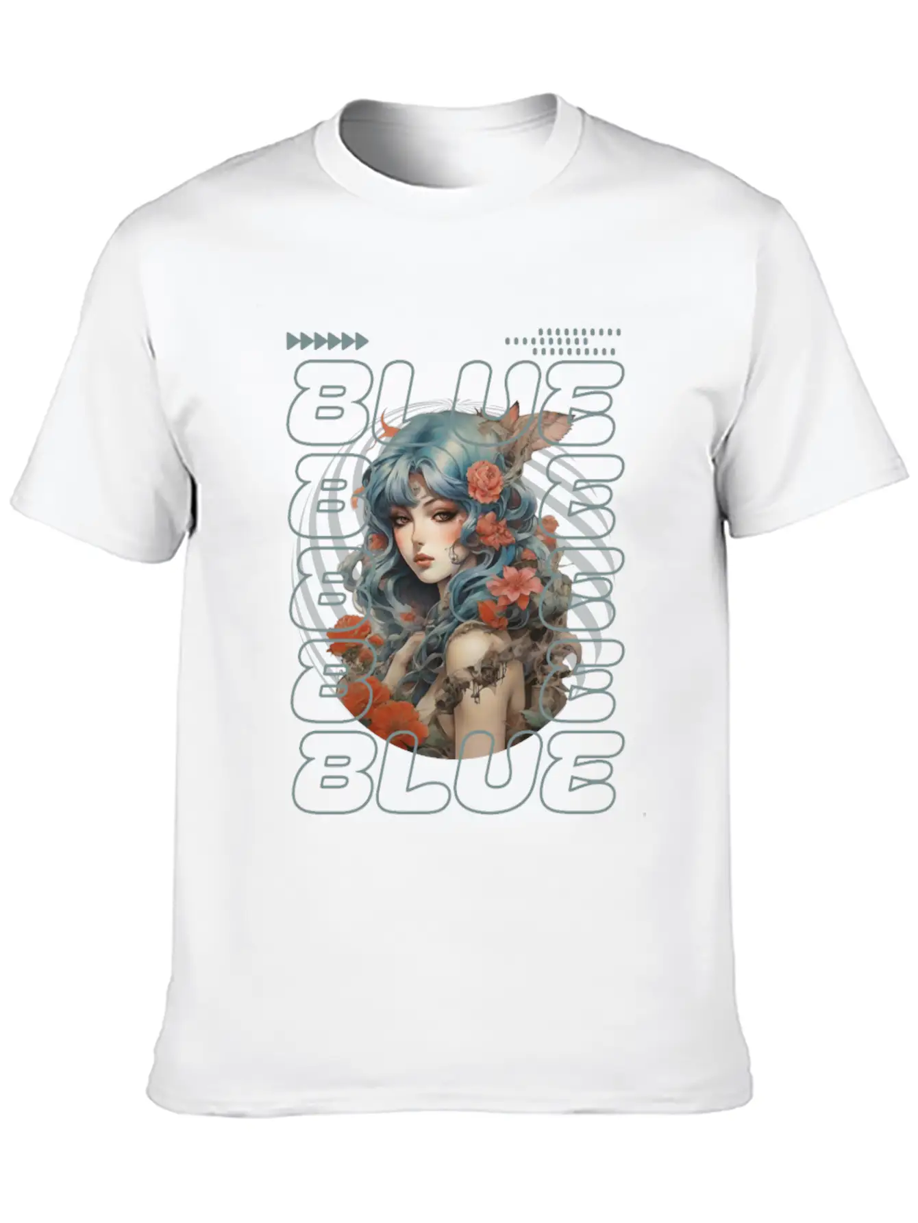 Light Blue-haired Girl Amidst Red Florals Essential Unisex Summer Tee – Soft Cotton Casual Fit