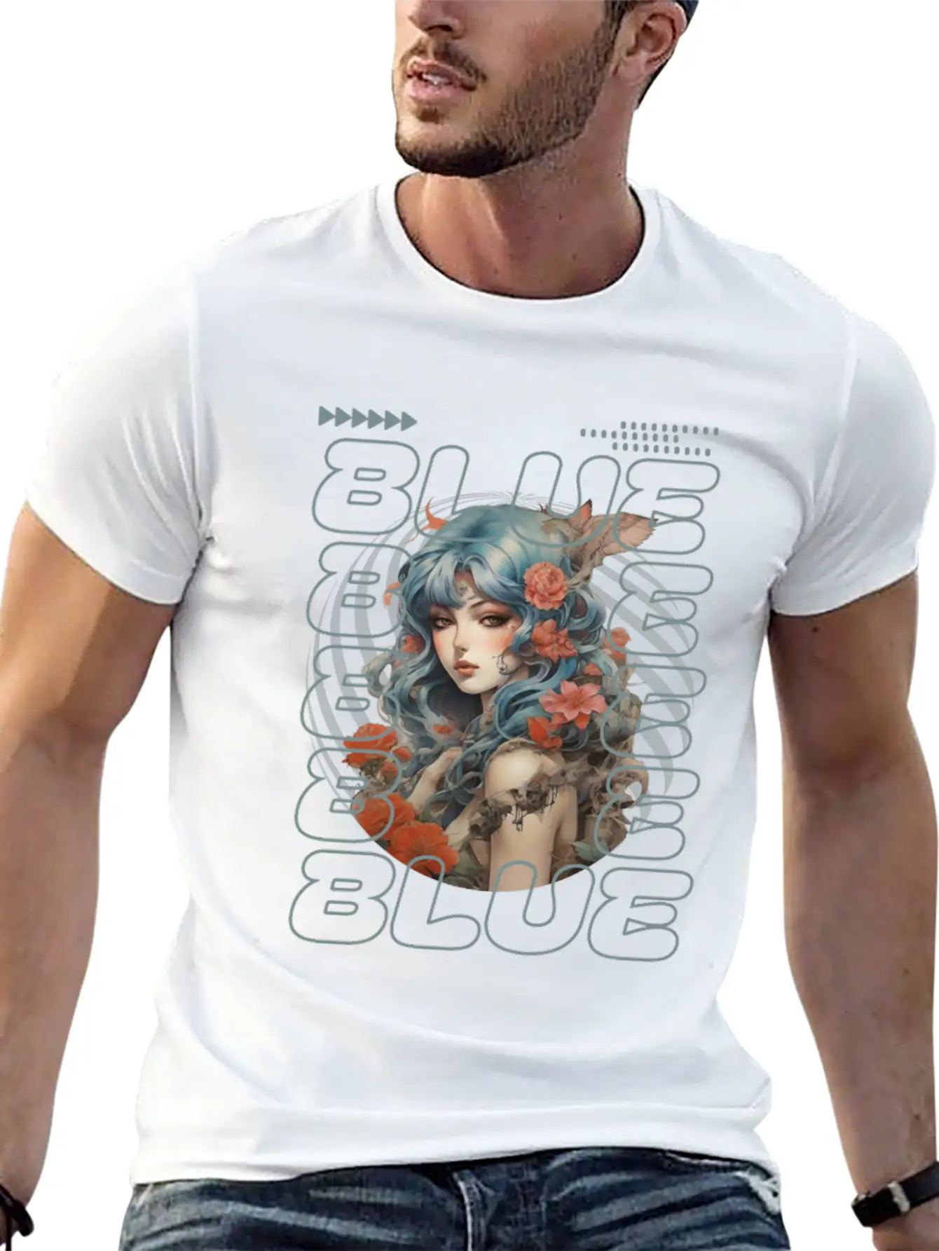Light Blue-haired Girl Amidst Red Florals Essential Unisex Summer Tee – Soft Cotton Casual Fit