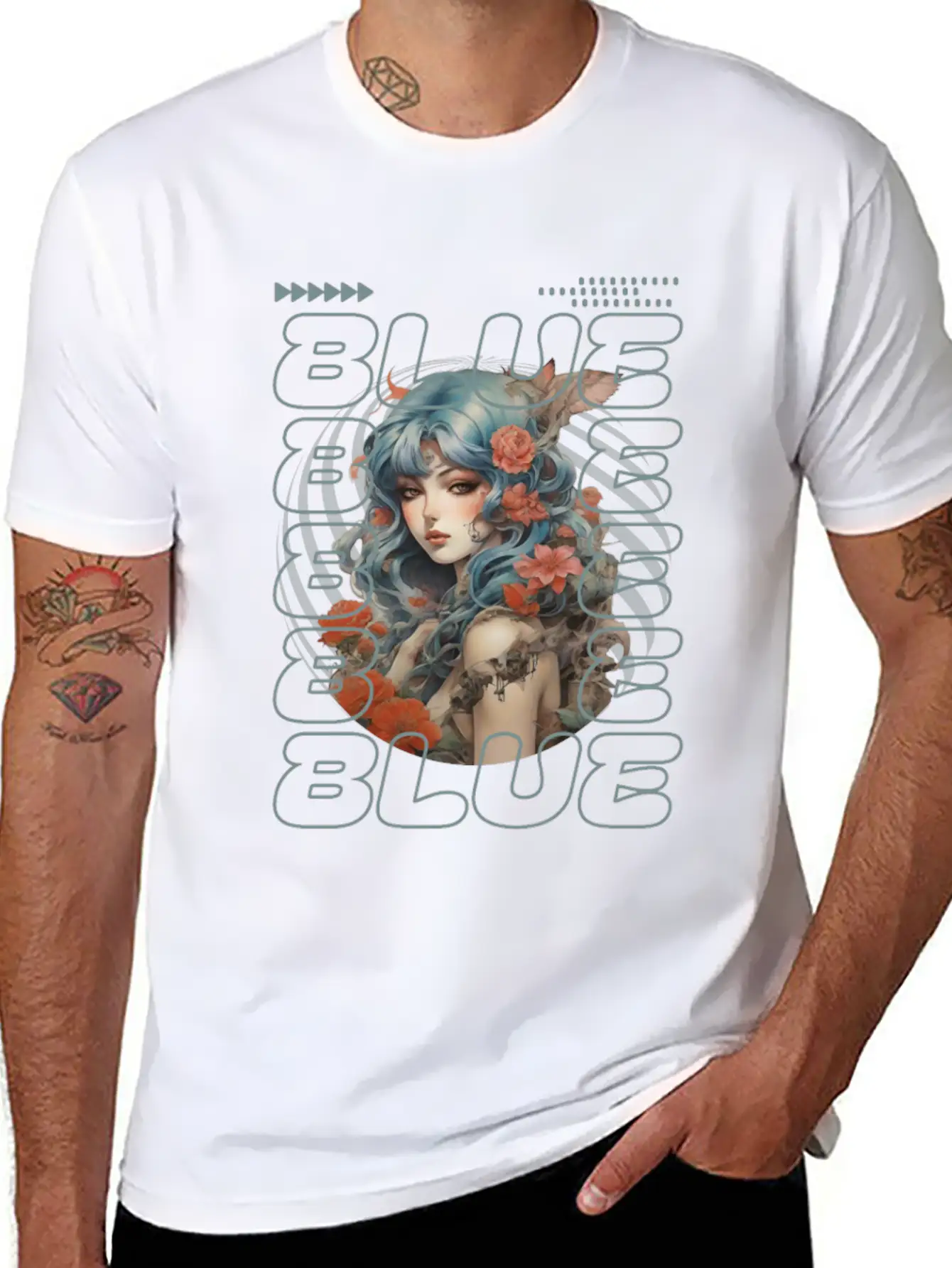 Light Blue-haired Girl Amidst Red Florals Essential Unisex Summer Tee – Soft Cotton Casual Fit