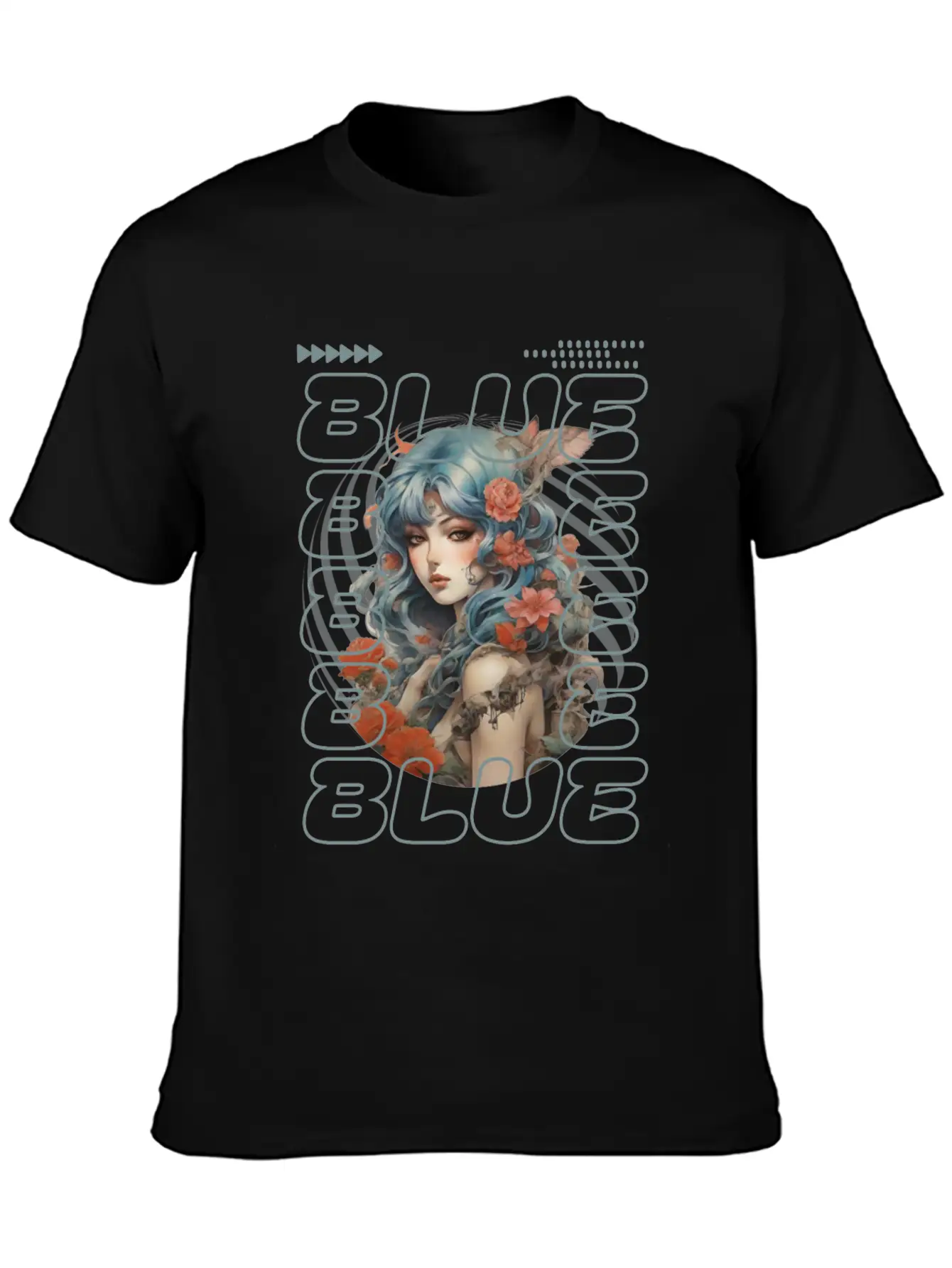 Light Blue-haired Girl Amidst Red Florals Essential Unisex Summer Tee – Soft Cotton Casual Fit