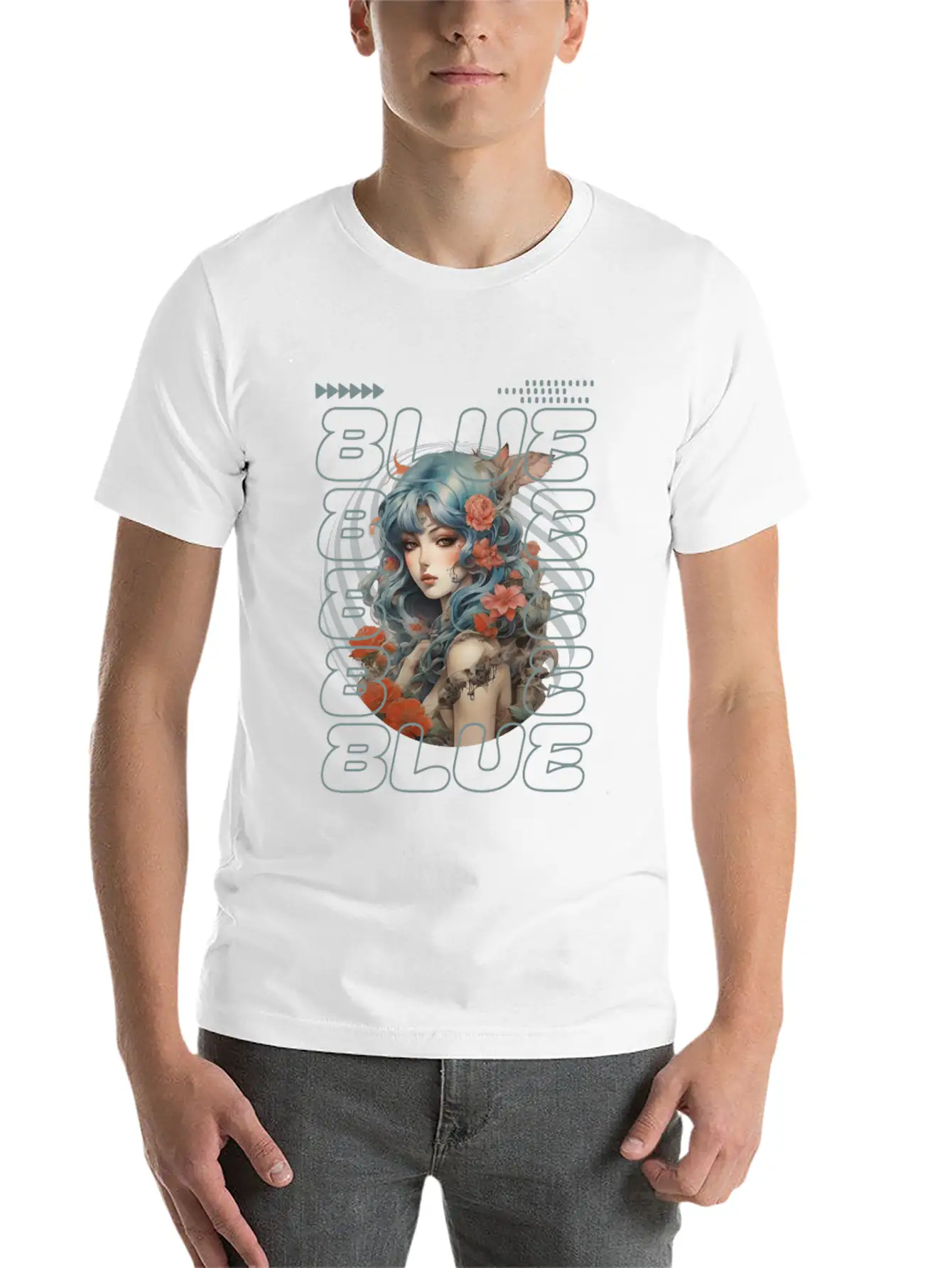 Light Blue-haired Girl Amidst Red Florals Essential Unisex Summer Tee – Soft Cotton Casual Fit