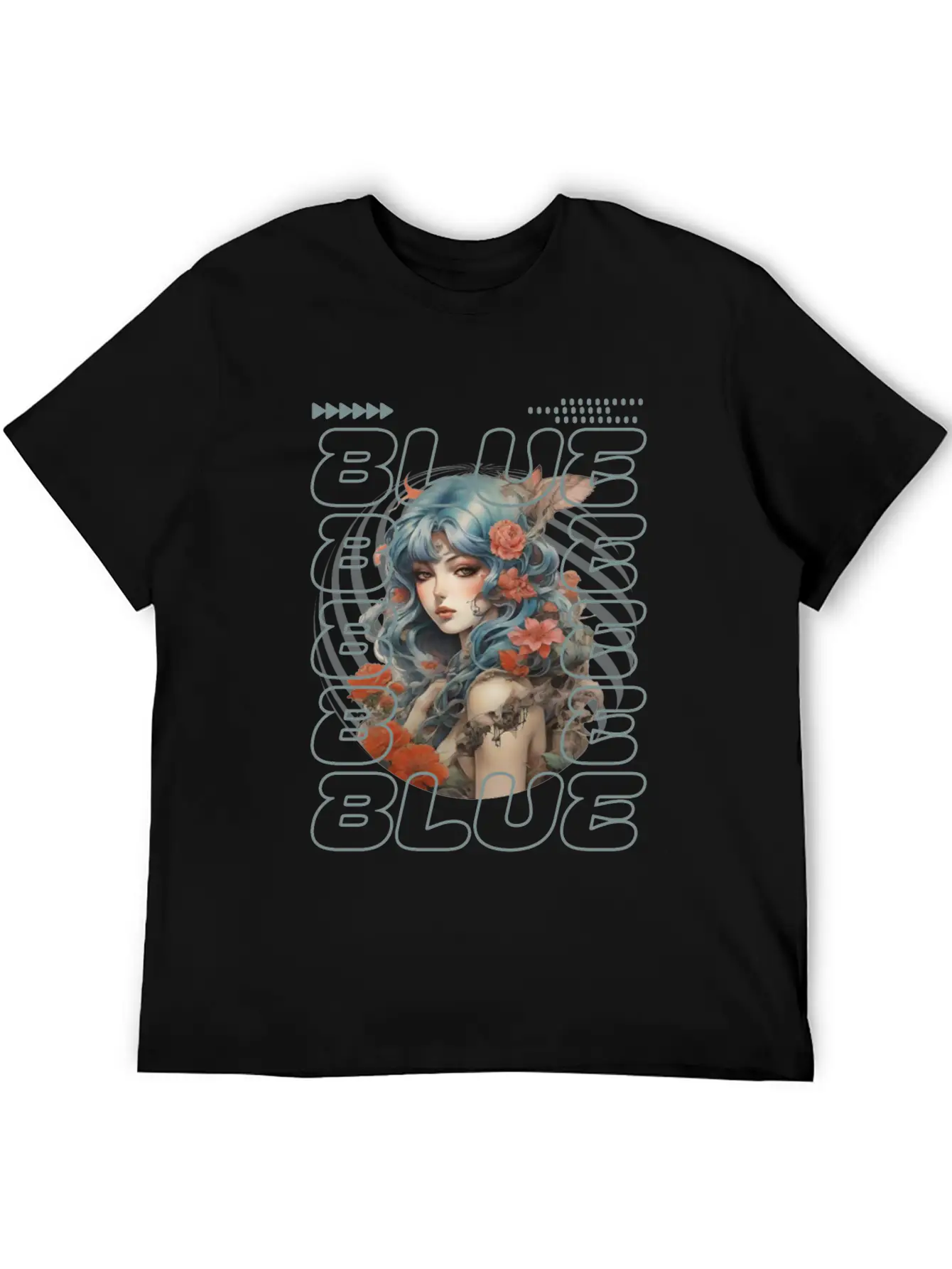 Light Blue-haired Girl Amidst Red Florals Essential Unisex Summer Tee – Soft Cotton Casual Fit