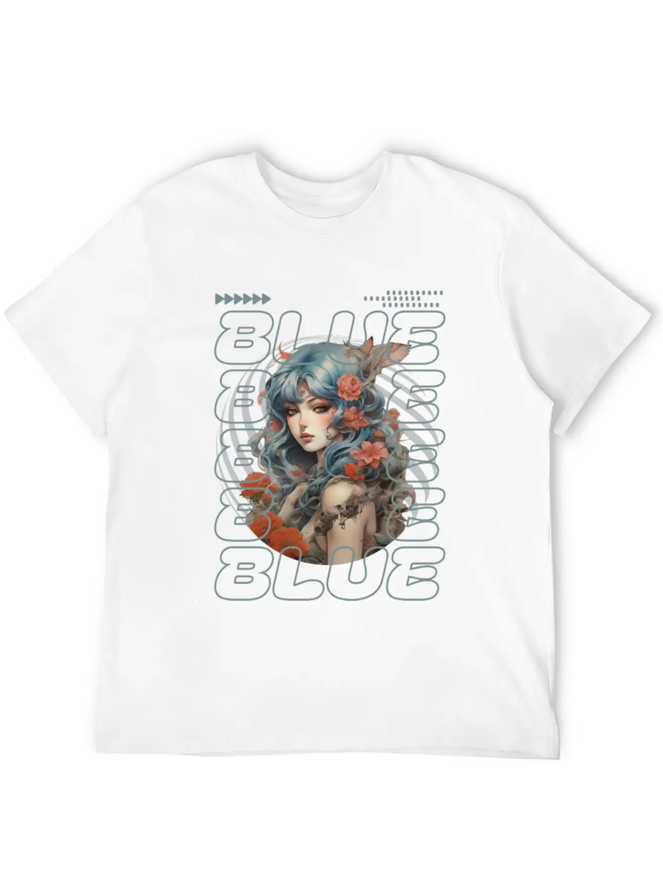 Light Blue-haired Girl Amidst Red Florals Essential Unisex Summer Tee – Soft Cotton Casual Fit