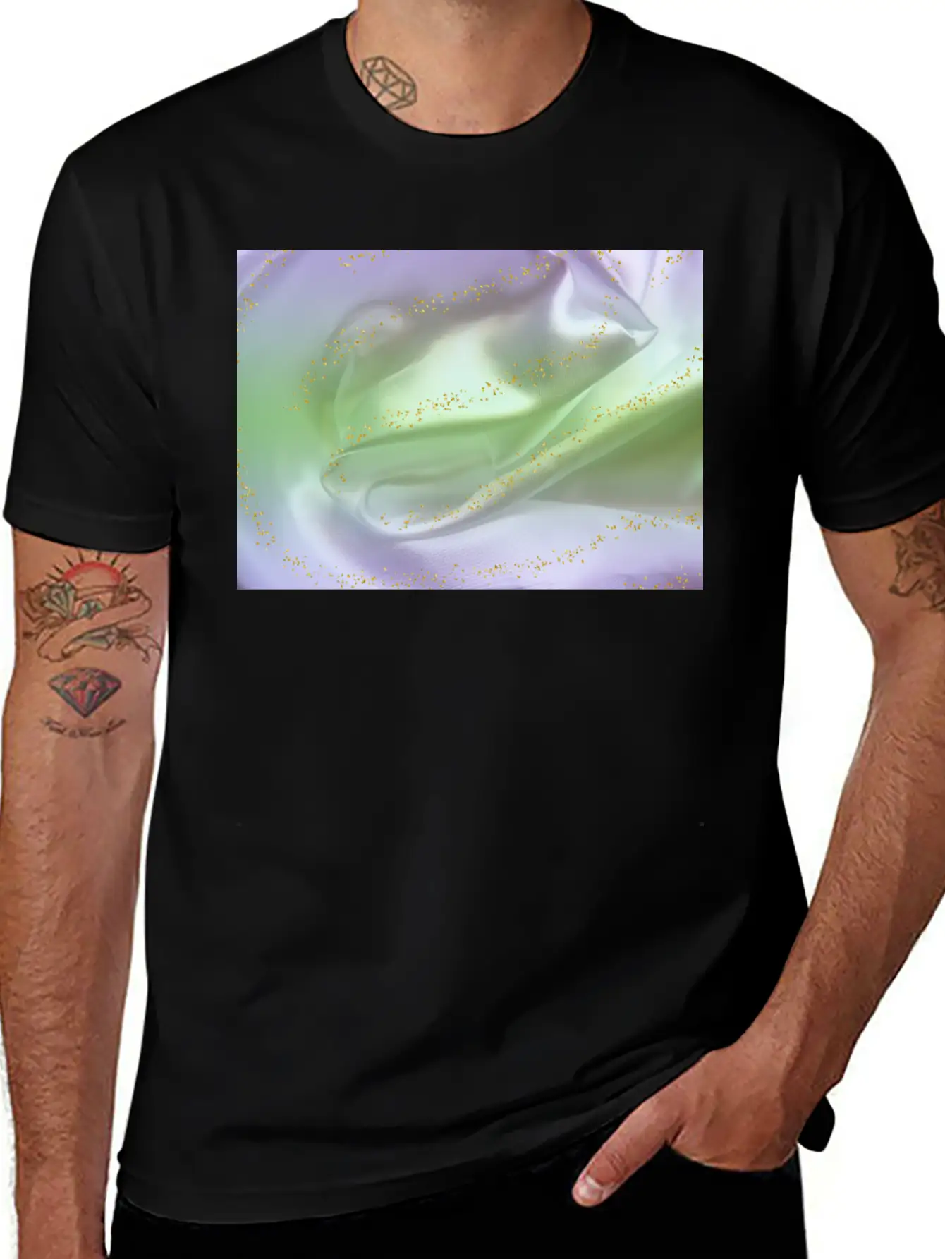 Lilac Green Satin Gold Glitter Timeless Short Sleeve Tee – Comfy And Minimalist Design