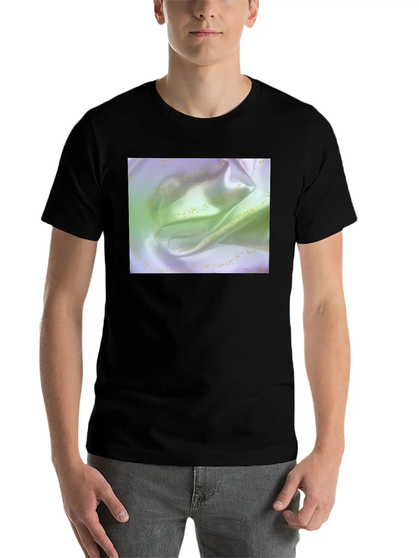 Lilac Green Satin Gold Glitter Timeless Short Sleeve Tee – Comfy And Minimalist Design