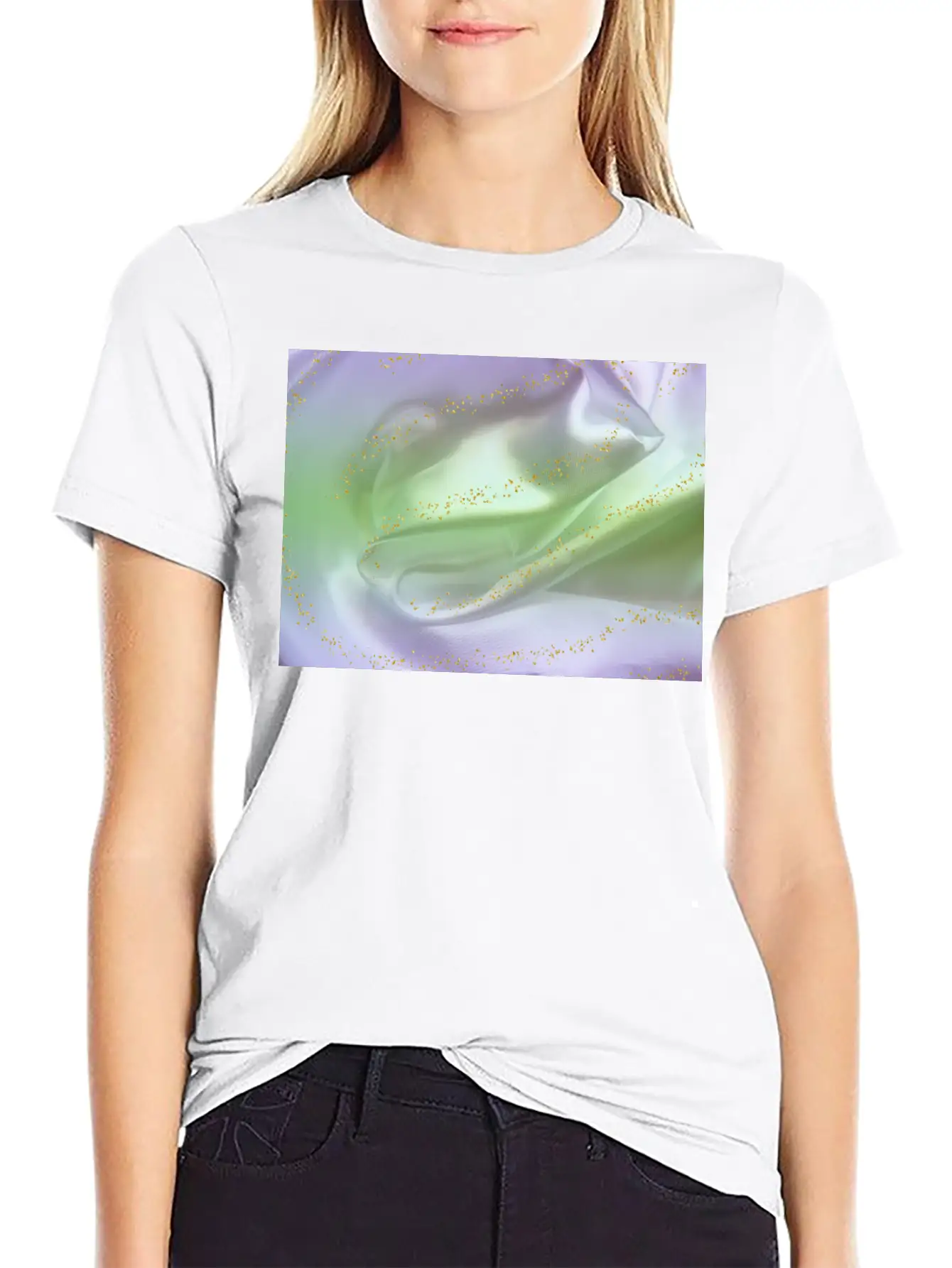 Lilac Green Satin Gold Glitter Timeless Short Sleeve Tee – Comfy And Minimalist Design
