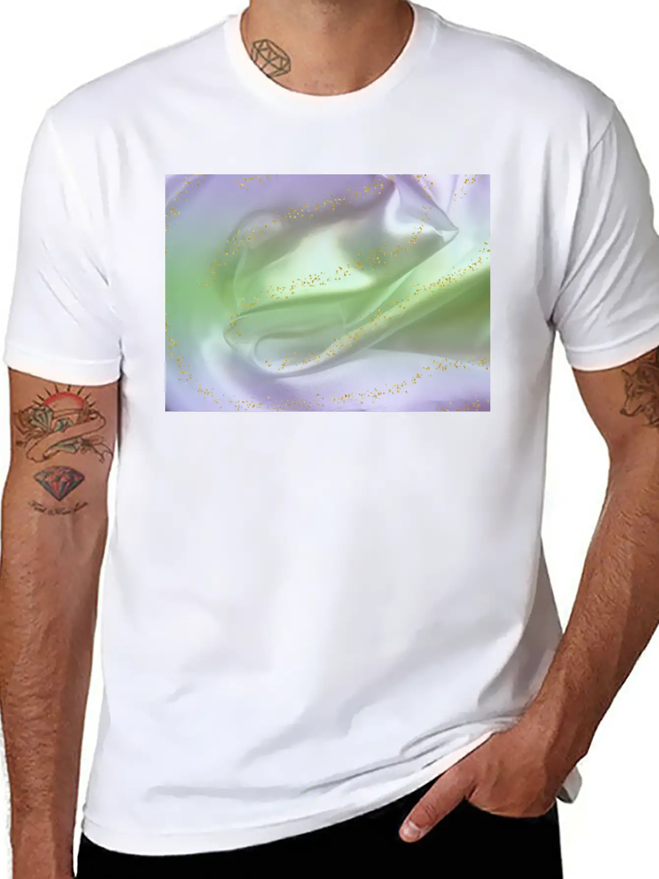 Lilac Green Satin Gold Glitter Timeless Short Sleeve Tee – Comfy And Minimalist Design