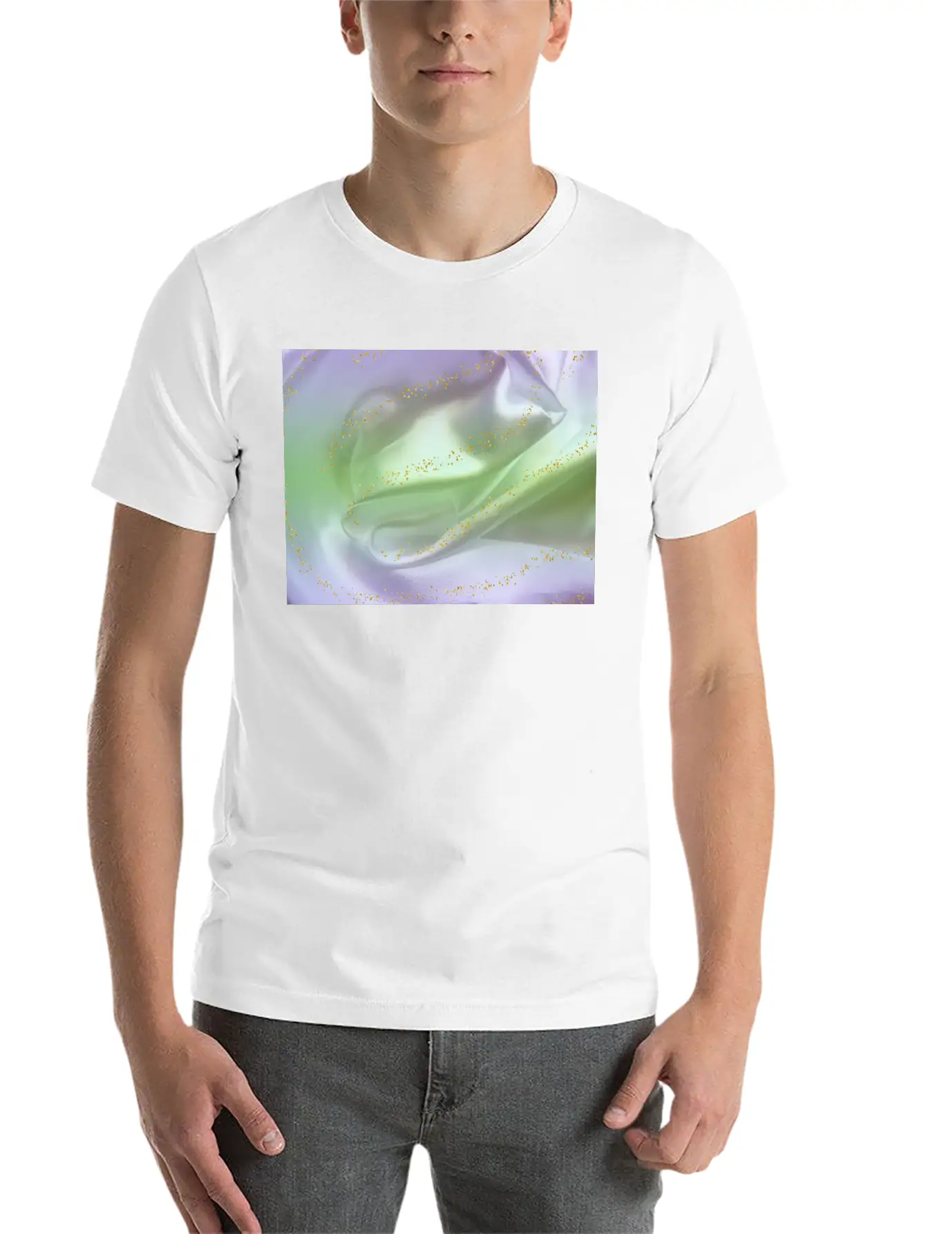Lilac Green Satin Gold Glitter Timeless Short Sleeve Tee – Comfy And Minimalist Design