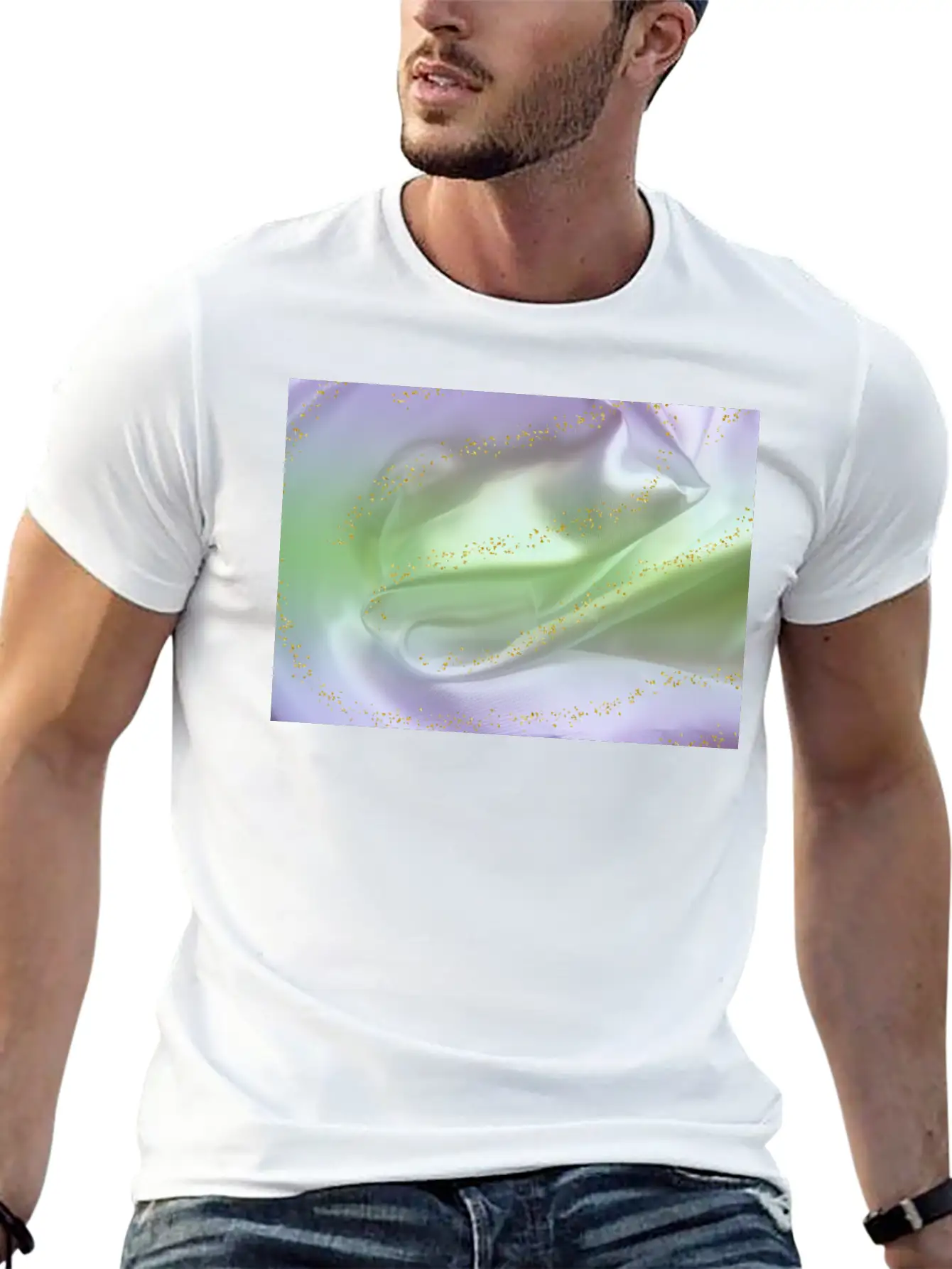 Lilac Green Satin Gold Glitter Timeless Short Sleeve Tee – Comfy And Minimalist Design