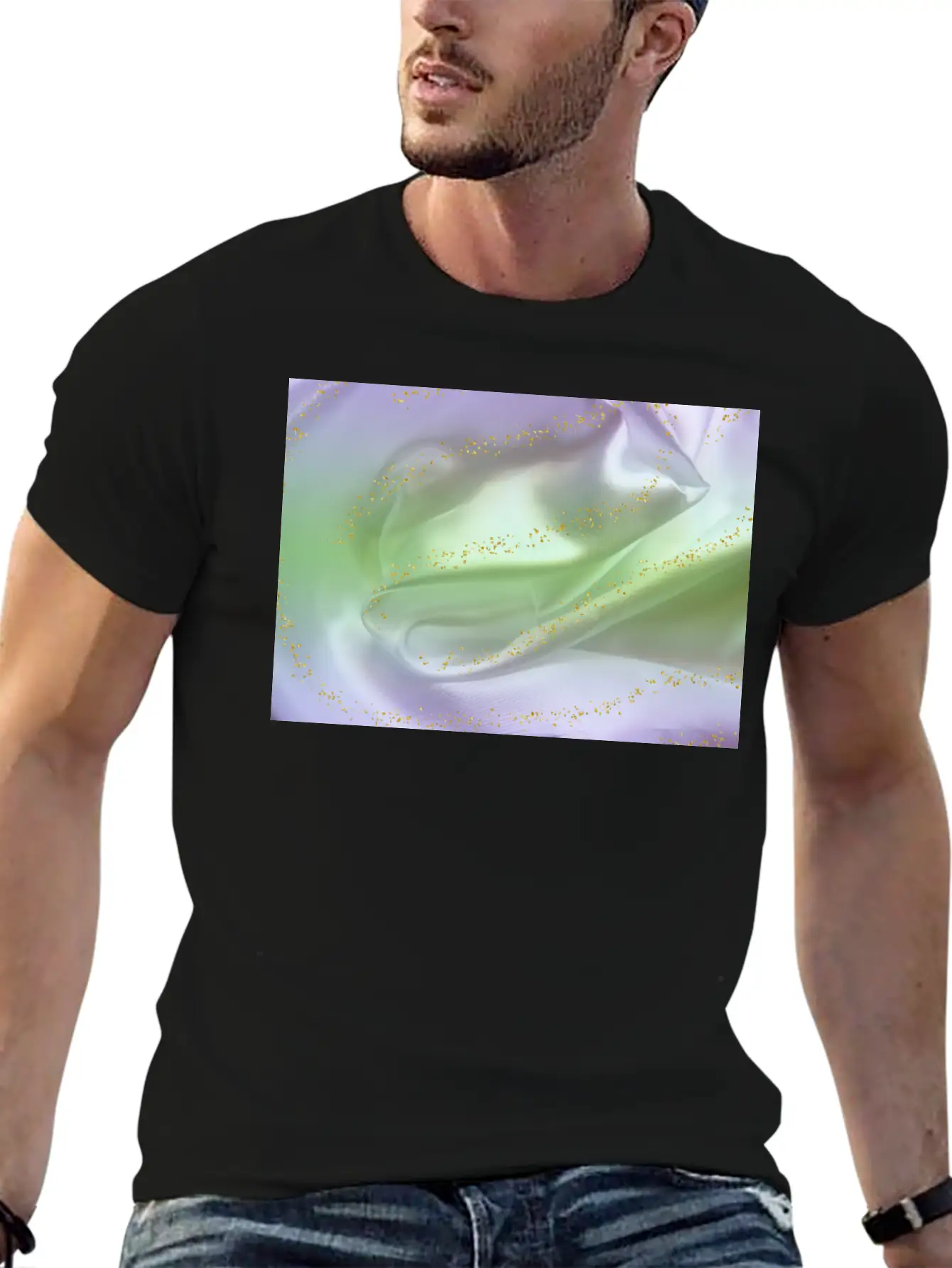 Lilac Green Satin Gold Glitter Timeless Short Sleeve Tee – Comfy And Minimalist Design