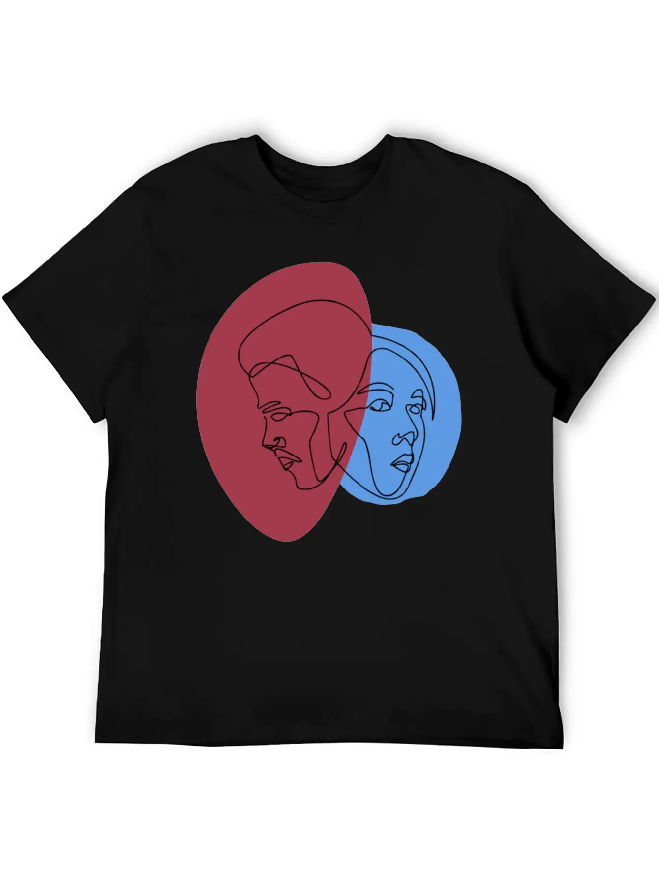 Line Art Lovers Face | Line Art Minimal Faces Unisex Short Sleeve Soft Cotton T-Shirt – Casual Everyday Wear