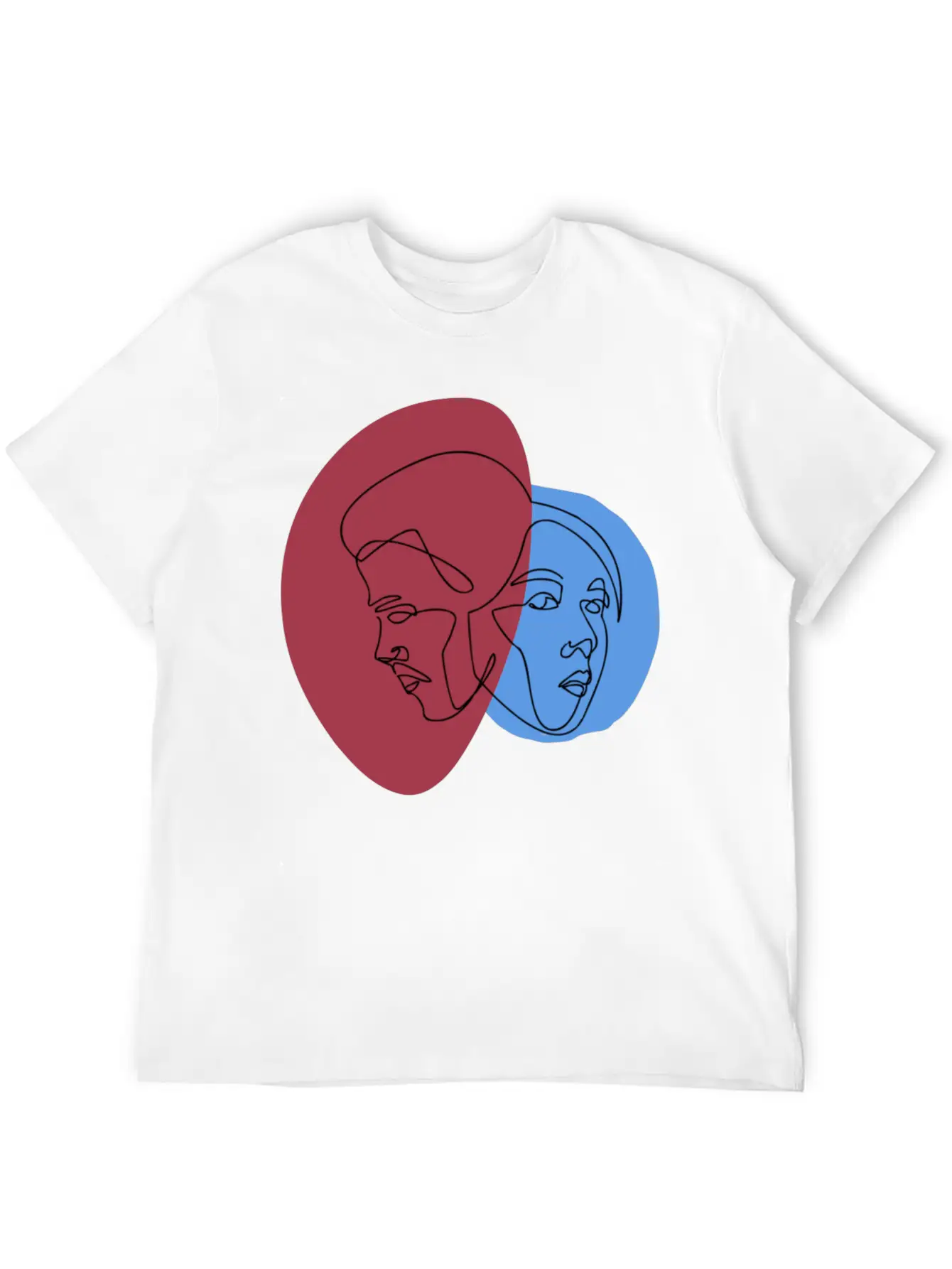 Line Art Lovers Face | Line Art Minimal Faces Unisex Short Sleeve Soft Cotton T-Shirt – Casual Everyday Wear