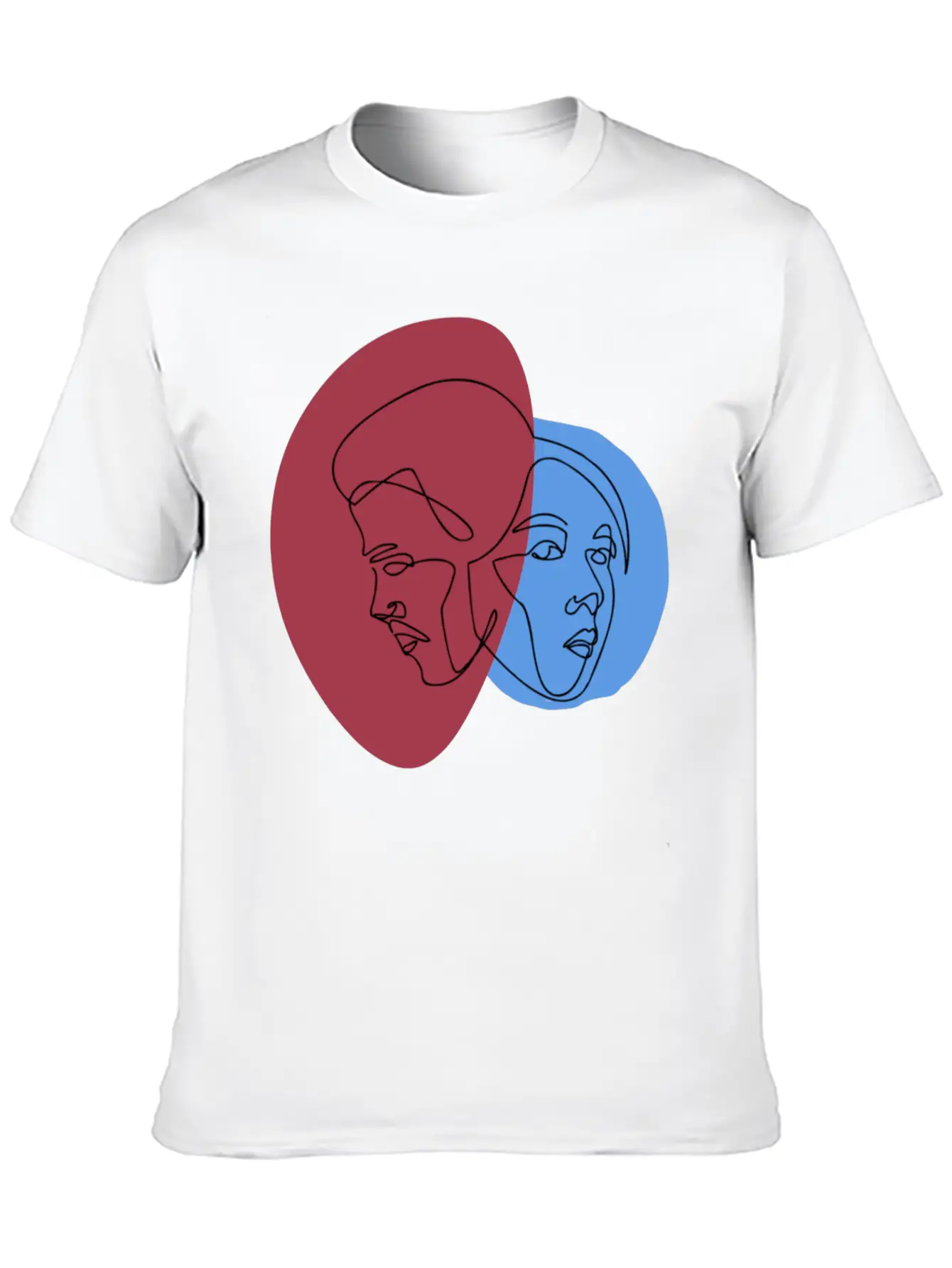 Line Art Lovers Face | Line Art Minimal Faces Unisex Short Sleeve Soft Cotton T-Shirt – Casual Everyday Wear