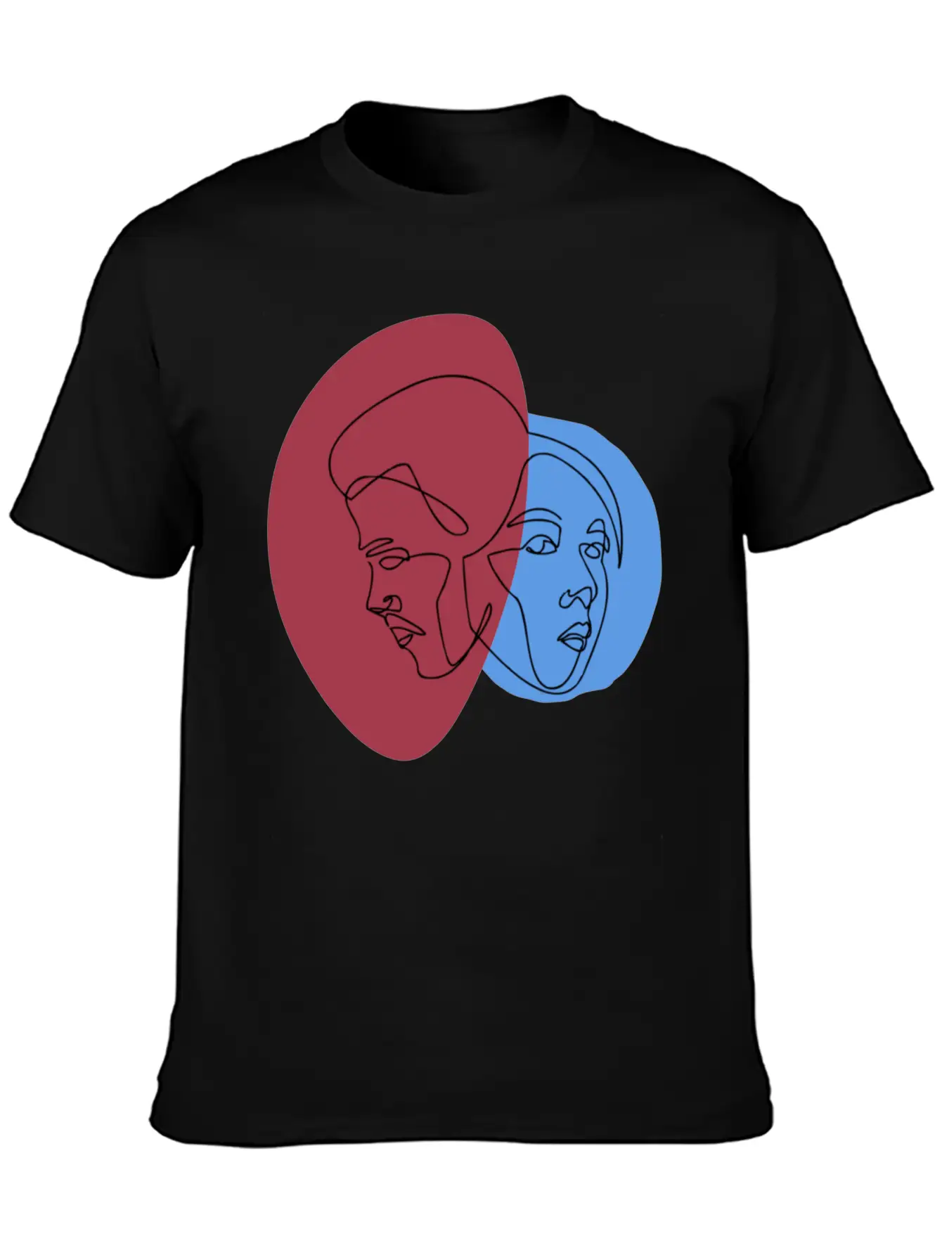 Line Art Lovers Face | Line Art Minimal Faces Unisex Short Sleeve Soft Cotton T-Shirt – Casual Everyday Wear