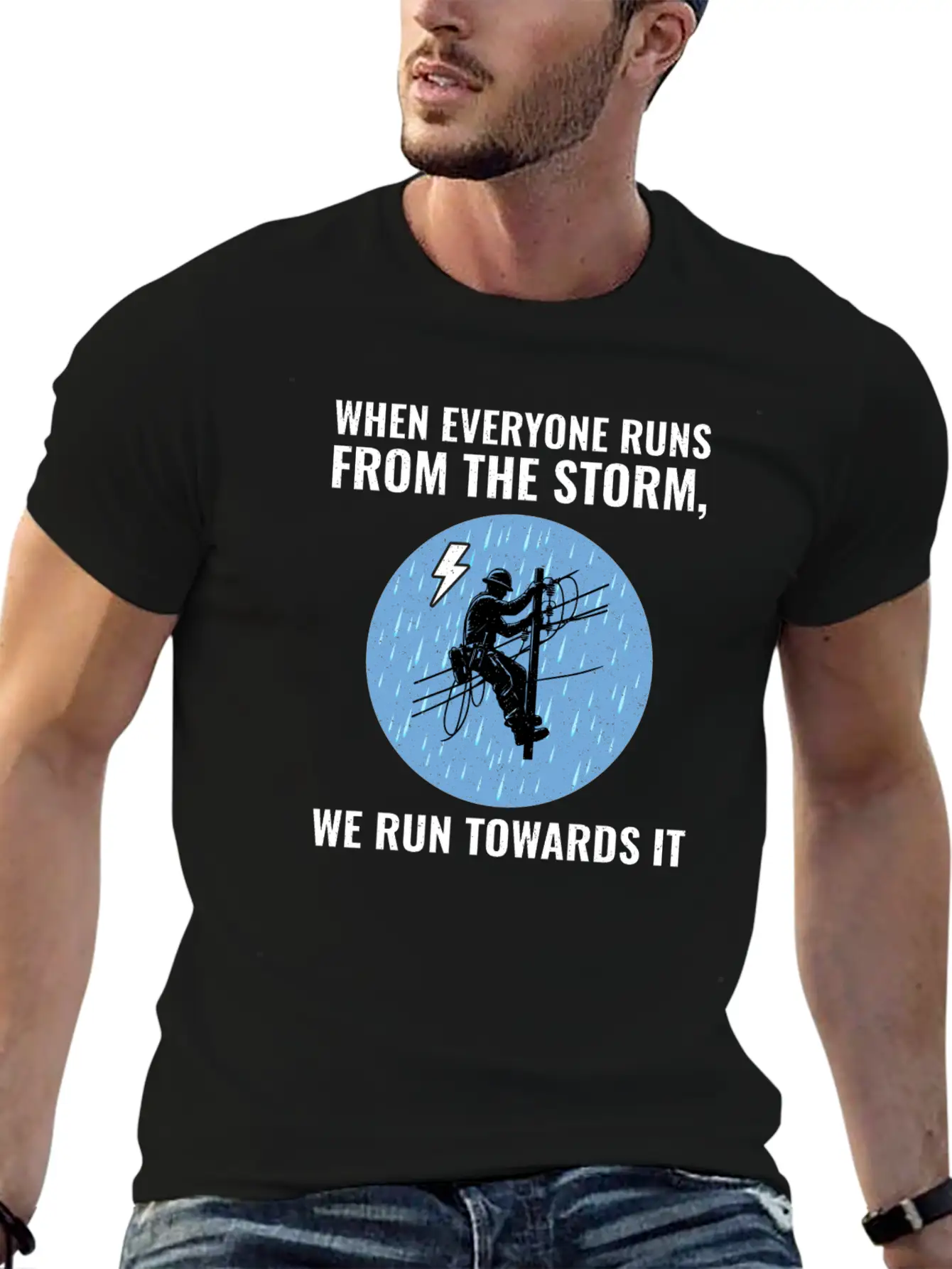 Lineman Storm Brave Dedicated Hero Power Grid Stylish Everyday T-Shirt – Unisex Basic Cotton Tee