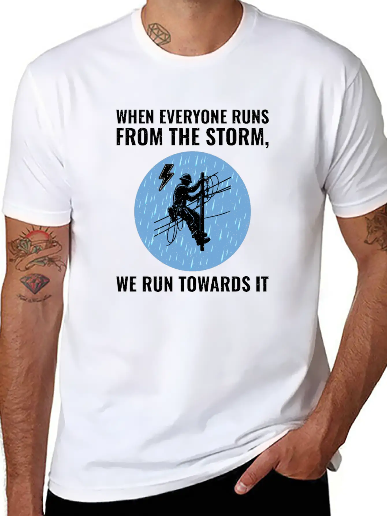 Lineman Storm Brave Dedicated Hero Power Grid Stylish Everyday T-Shirt – Unisex Basic Cotton Tee