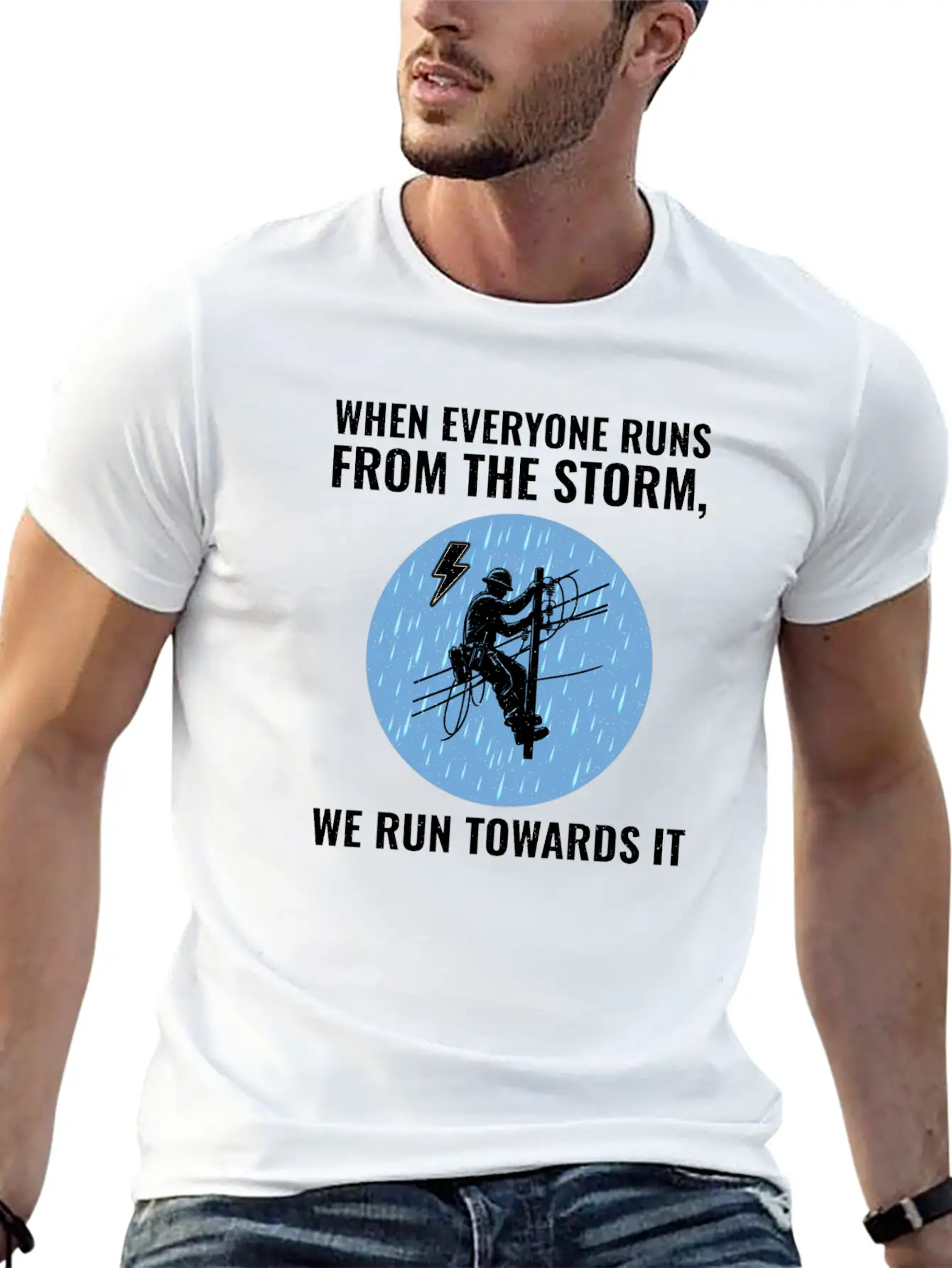 Lineman Storm Brave Dedicated Hero Power Grid Stylish Everyday T-Shirt – Unisex Basic Cotton Tee