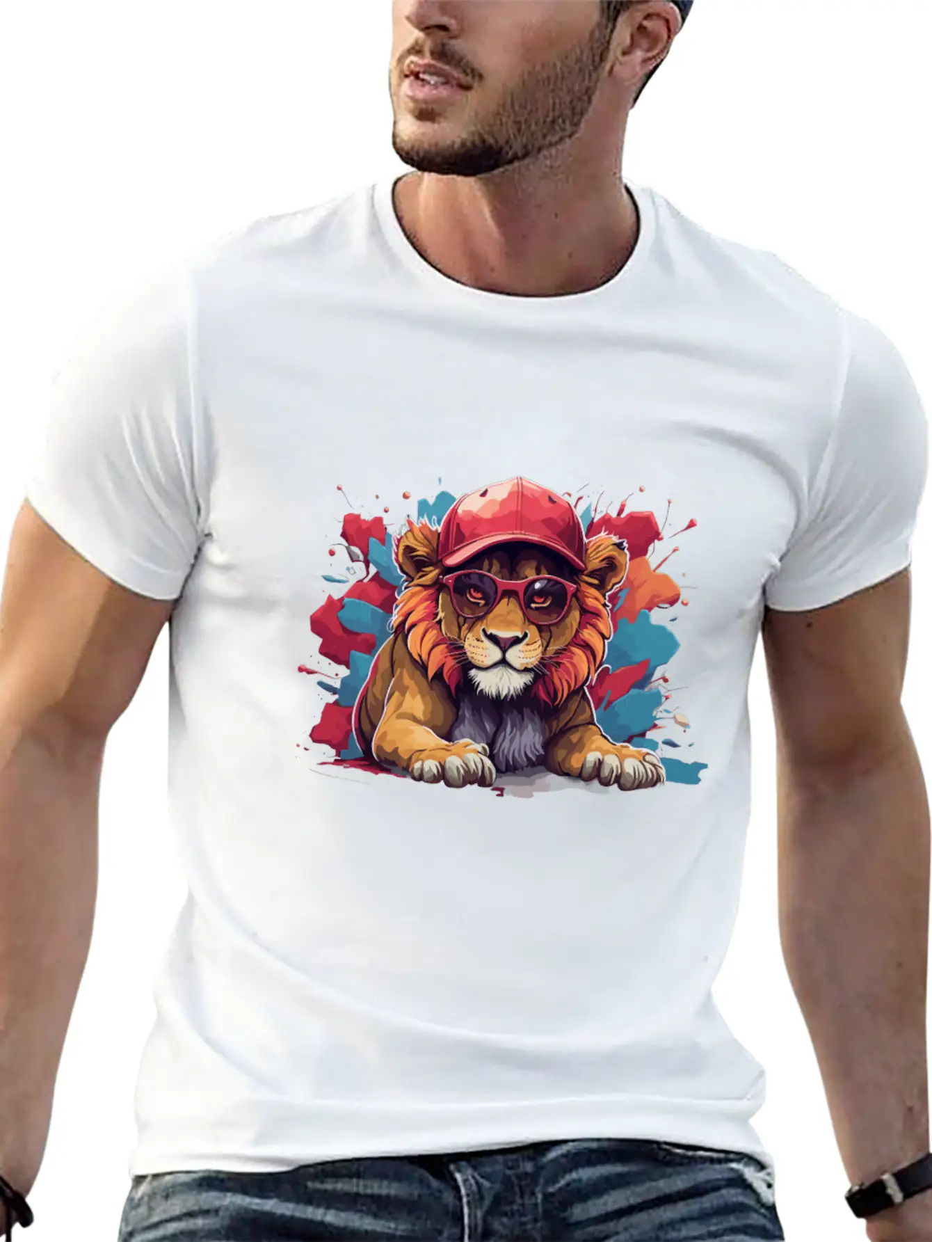 Lion Animal Art I Cool Cute Lion Unisex Short Sleeve Soft Cotton T-Shirt – Casual Everyday Wear