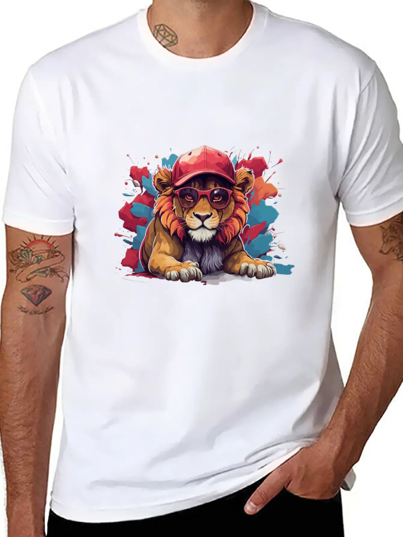 Lion Animal Art I Cool Cute Lion Unisex Short Sleeve Soft Cotton T-Shirt – Casual Everyday Wear