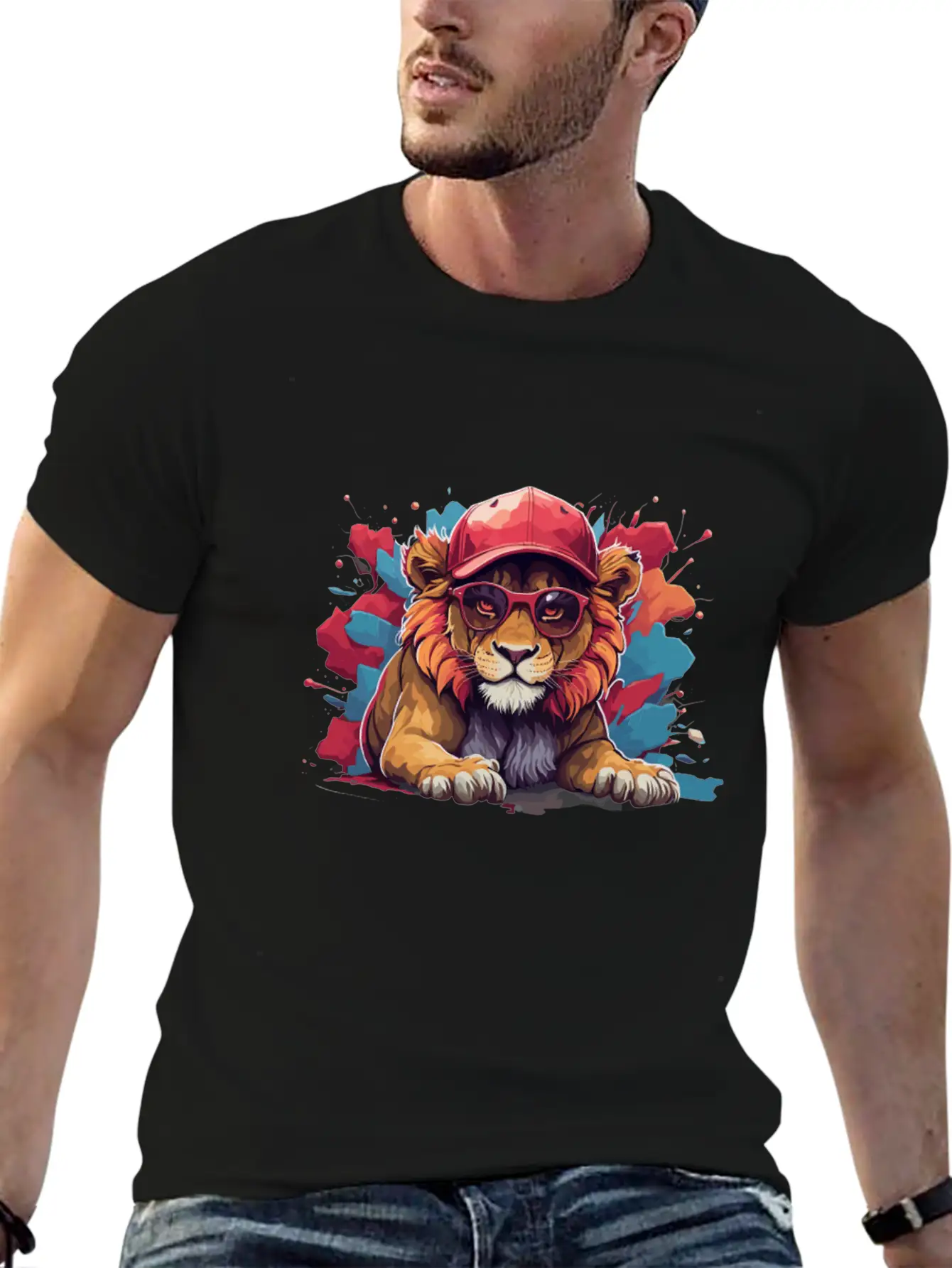 Lion Animal Art I Cool Cute Lion Unisex Short Sleeve Soft Cotton T-Shirt – Casual Everyday Wear