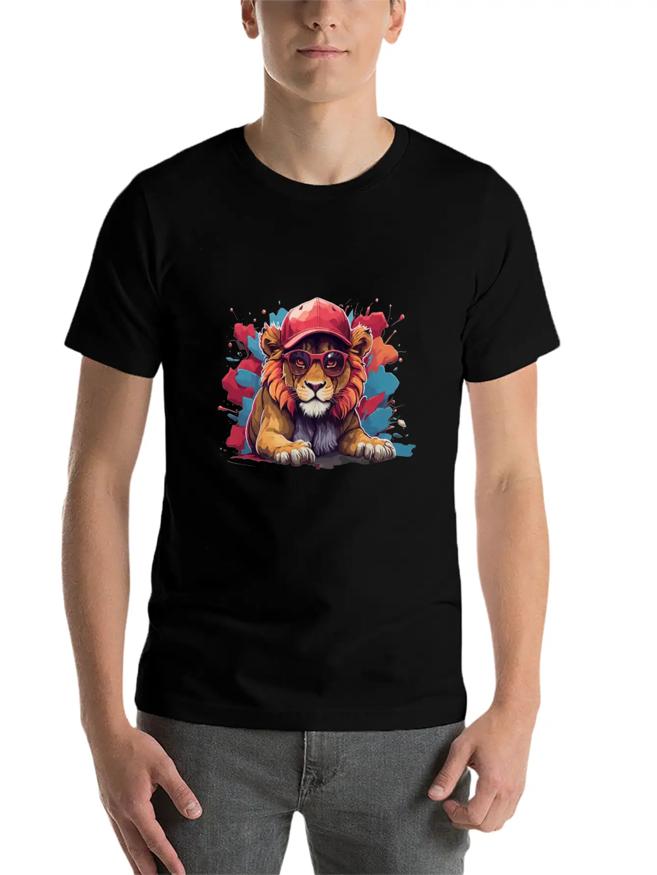 Lion Animal Art I Cool Cute Lion Unisex Short Sleeve Soft Cotton T-Shirt – Casual Everyday Wear