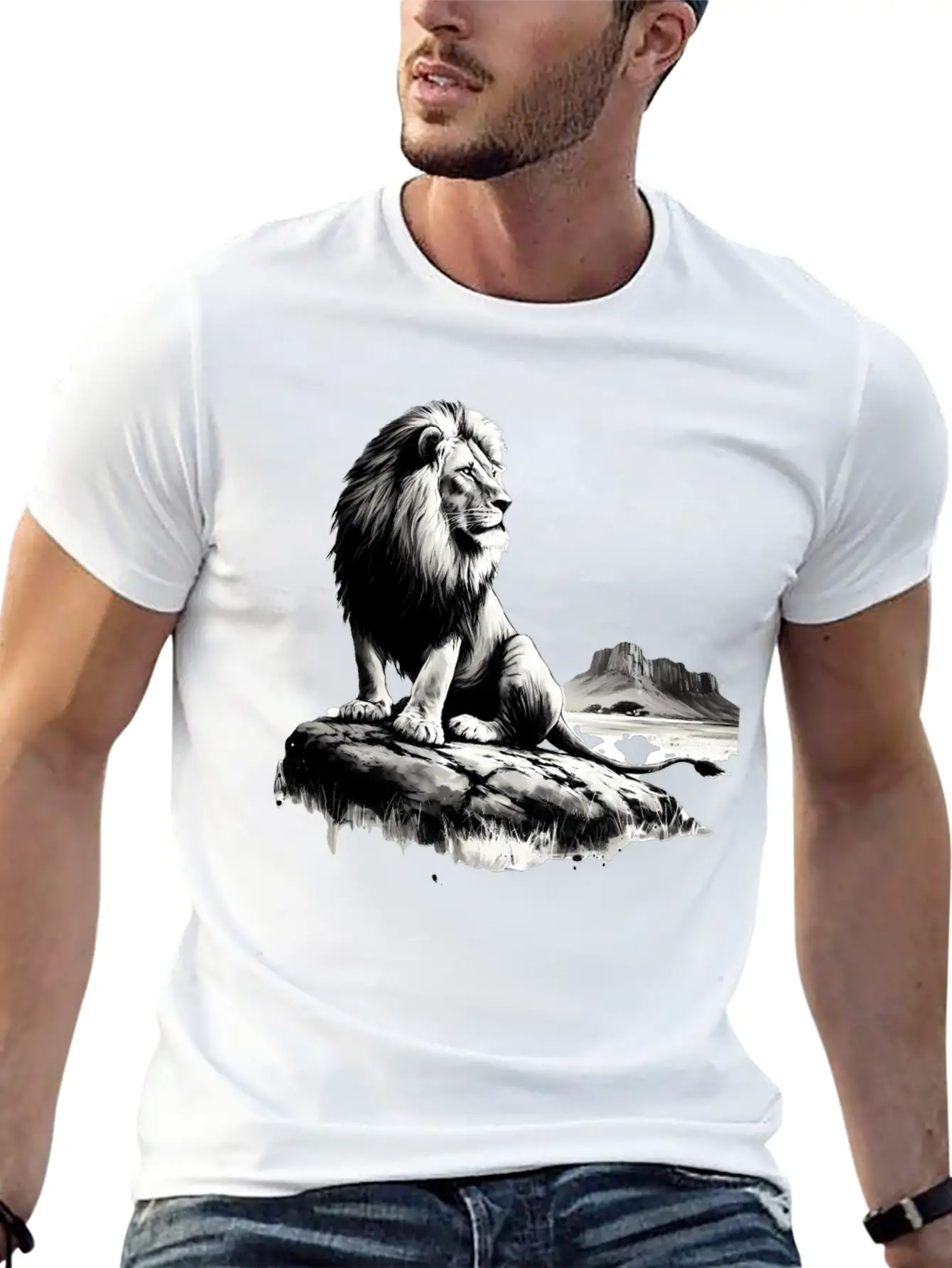 Lion In Canyon Unisex Short Sleeve Soft Cotton T-Shirt – Casual Everyday Wear