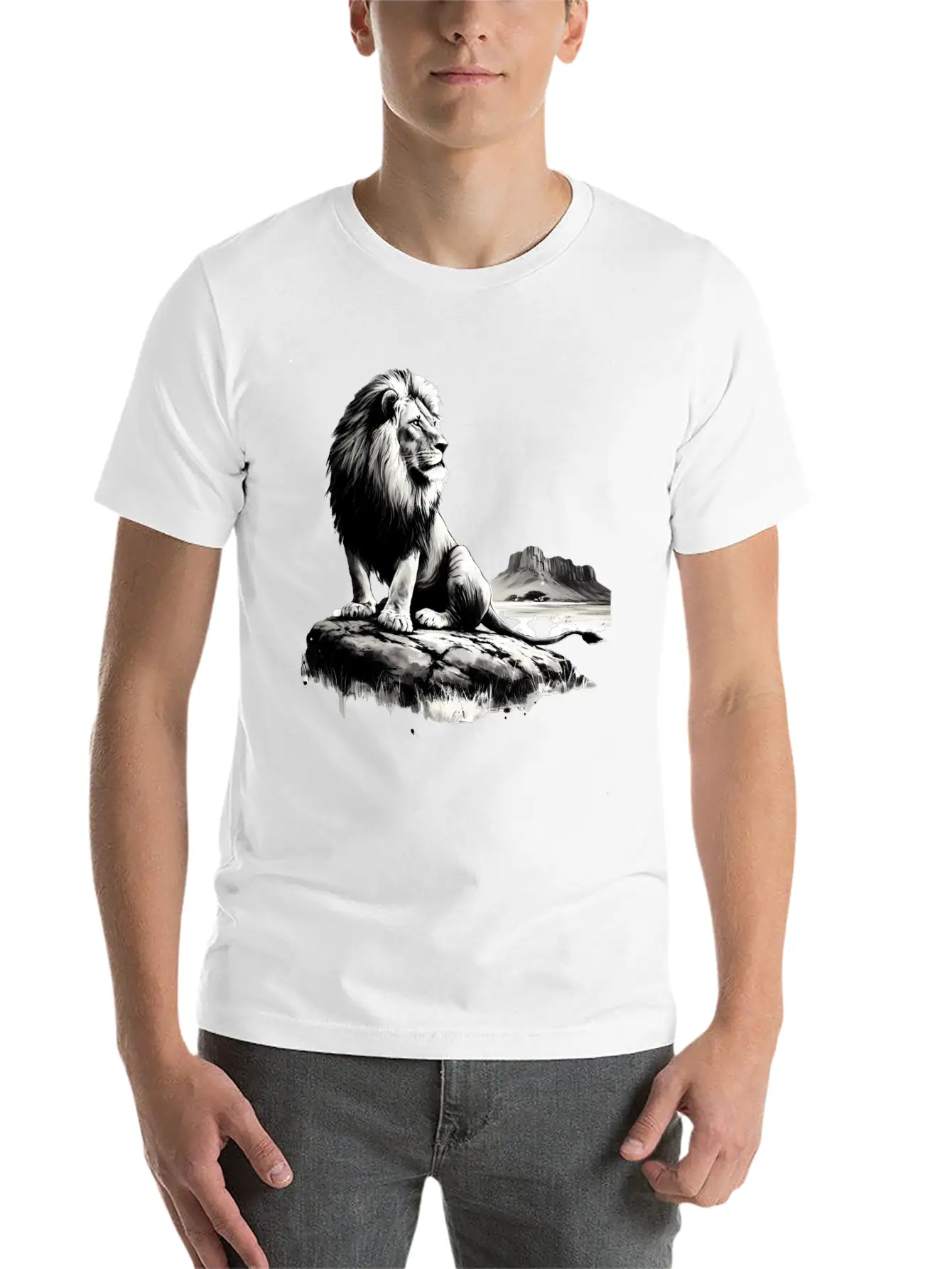 Lion In Canyon Unisex Short Sleeve Soft Cotton T-Shirt – Casual Everyday Wear