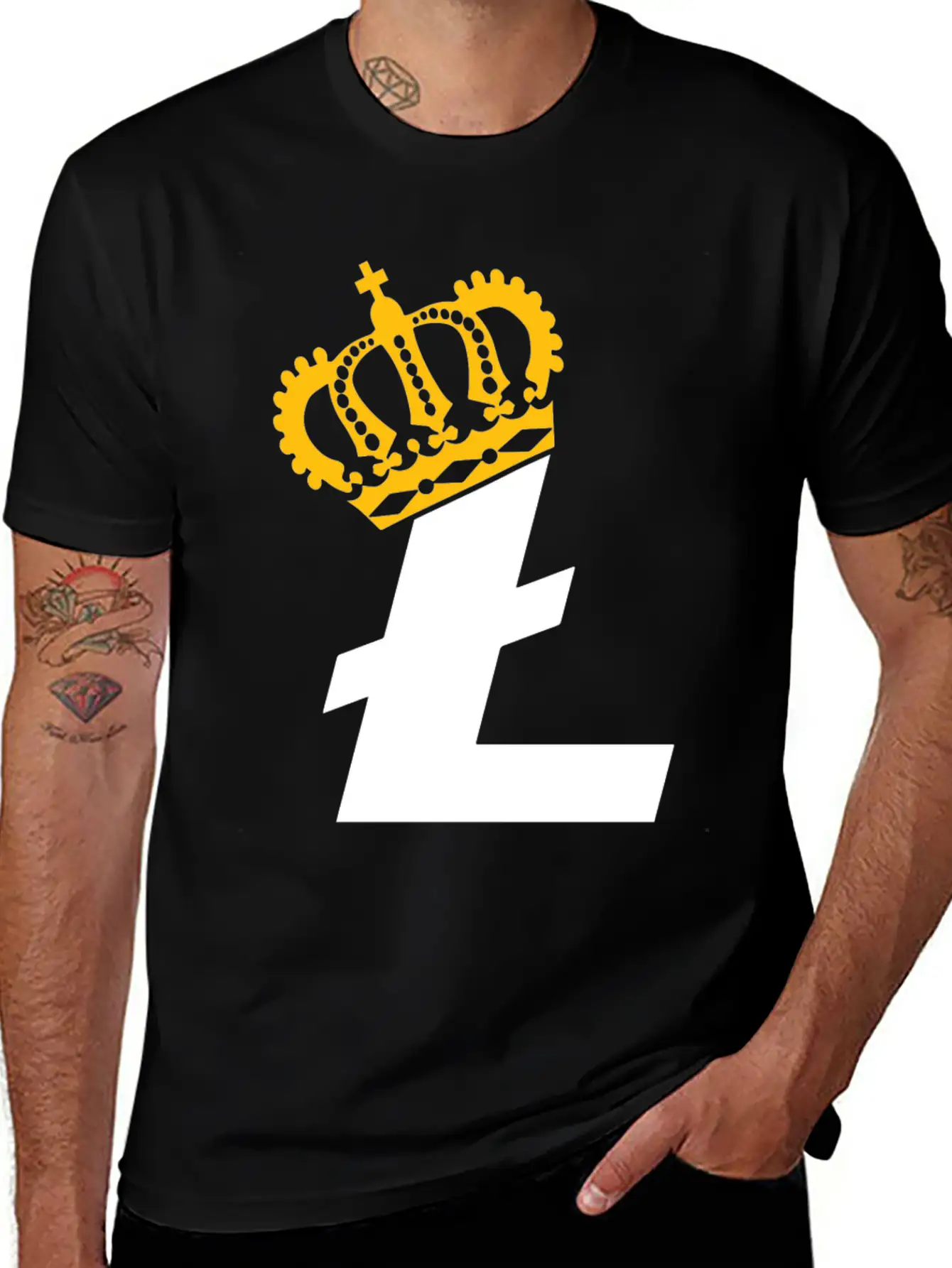 Litecoin King Cryptocurrency Blockchain Digital Stylish Everyday T-Shirt – Unisex Basic Cotton Tee