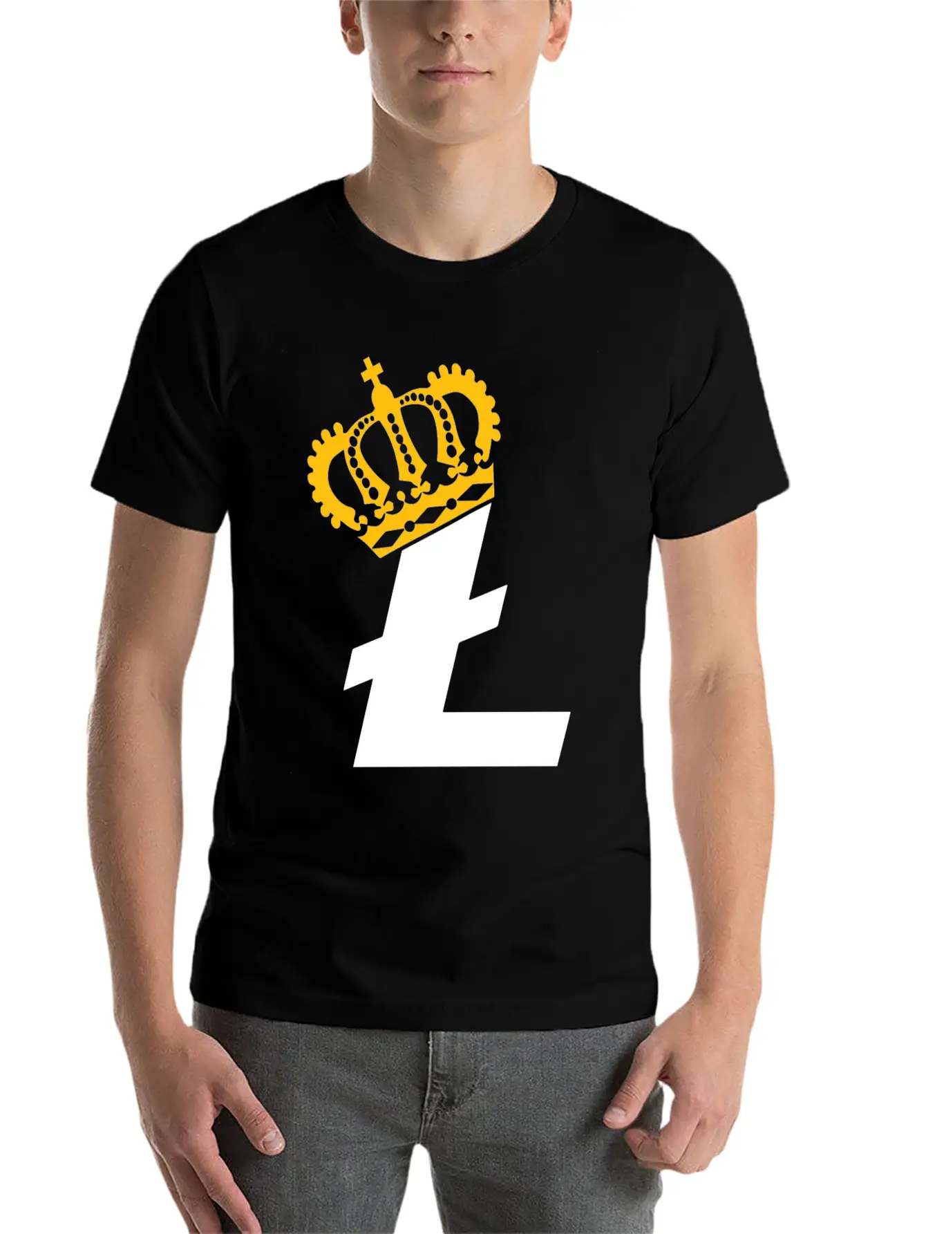 Litecoin King Cryptocurrency Blockchain Digital Stylish Everyday T-Shirt – Unisex Basic Cotton Tee