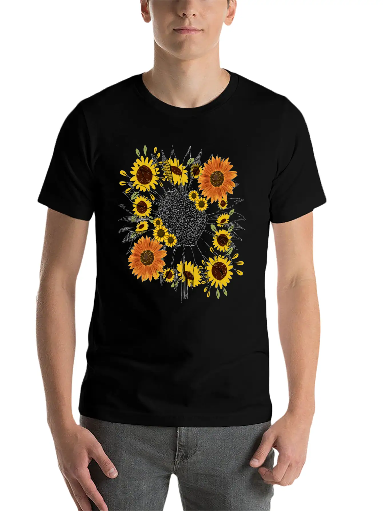 Little Aesthetic Sunflower Unisex Short Sleeve Soft Cotton T-Shirt – Casual Everyday Wear