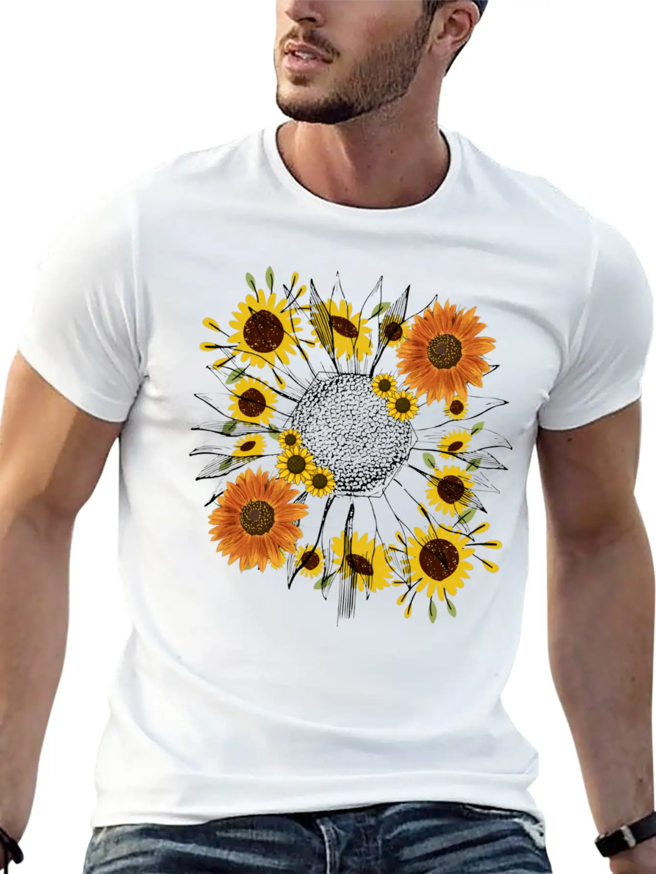 Little Aesthetic Sunflower Unisex Short Sleeve Soft Cotton T-Shirt – Casual Everyday Wear