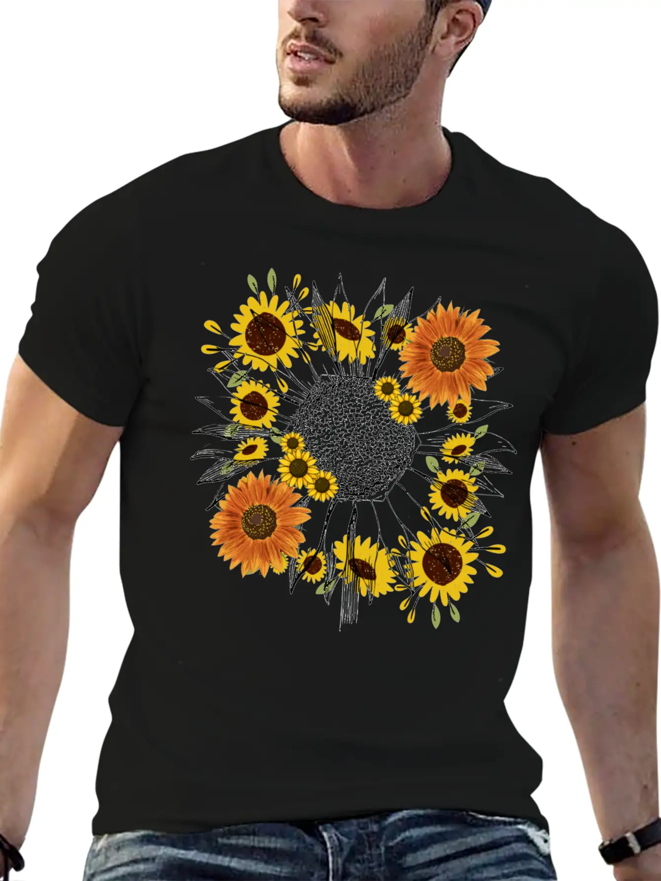 Little Aesthetic Sunflower Unisex Short Sleeve Soft Cotton T-Shirt – Casual Everyday Wear