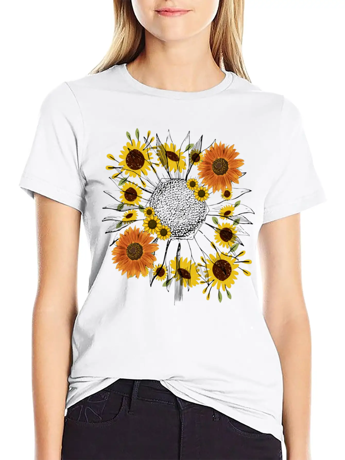 Little Aesthetic Sunflower Unisex Short Sleeve Soft Cotton T-Shirt – Casual Everyday Wear