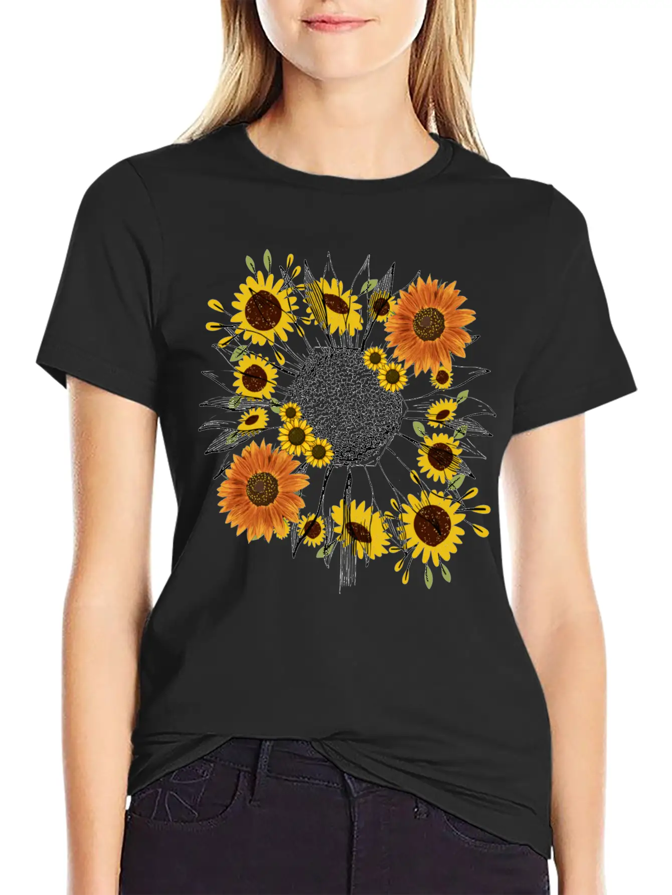 Little Aesthetic Sunflower Unisex Short Sleeve Soft Cotton T-Shirt – Casual Everyday Wear