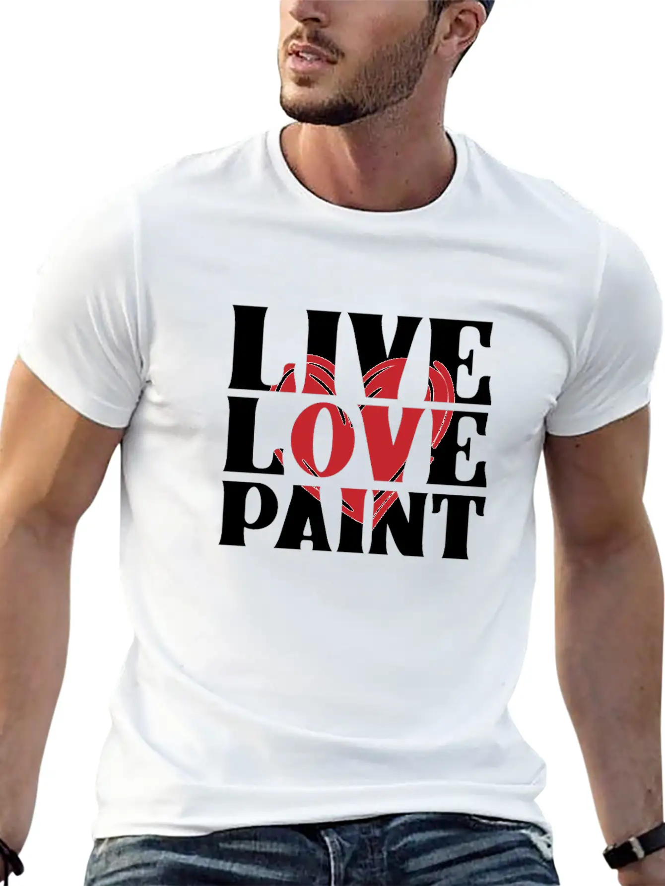 Live Love Paint With Heart Painter Cool Gift Idea Unisex Short Sleeve Soft Cotton T-Shirt – Casual Everyday Wear