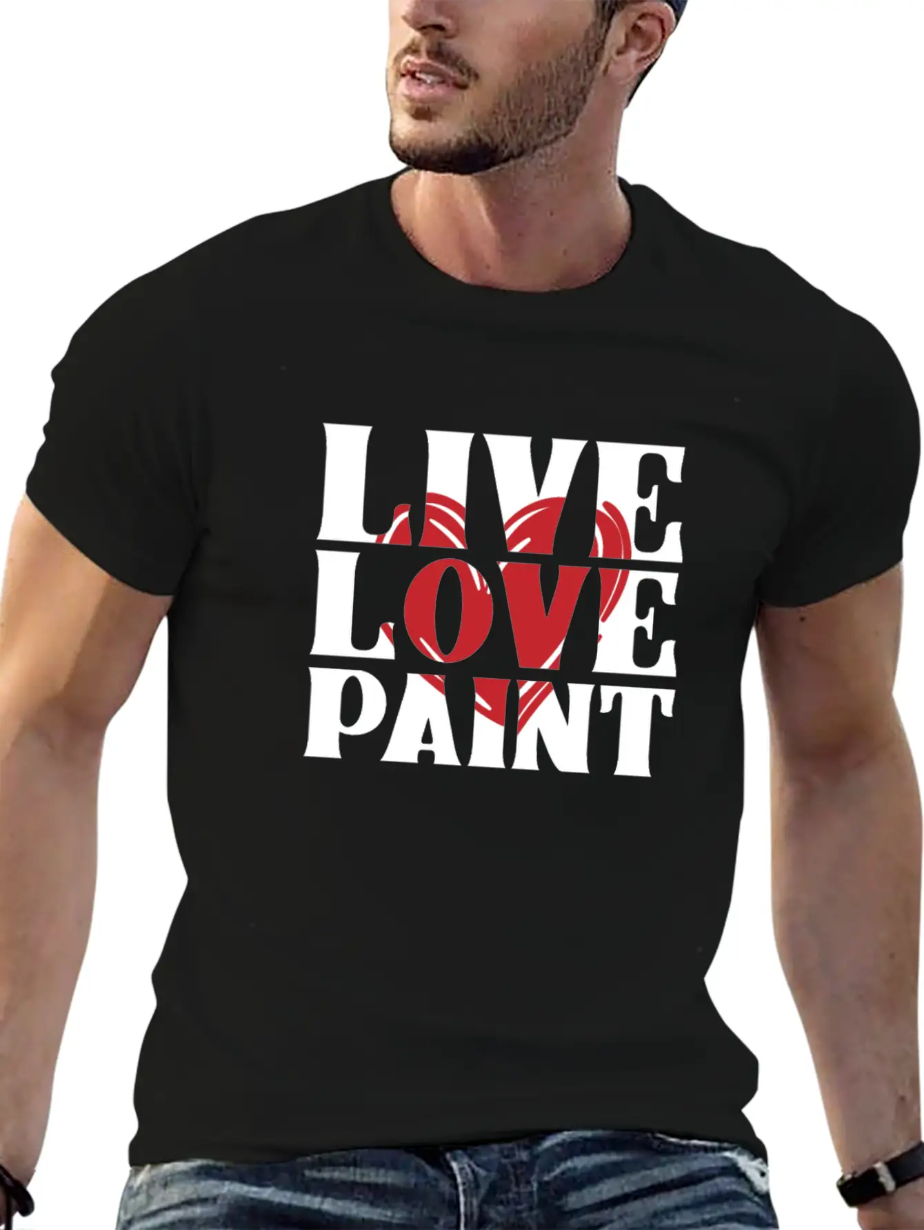 Live Love Paint With Heart Painter Cool Gift Idea Unisex Short Sleeve Soft Cotton T-Shirt – Casual Everyday Wear