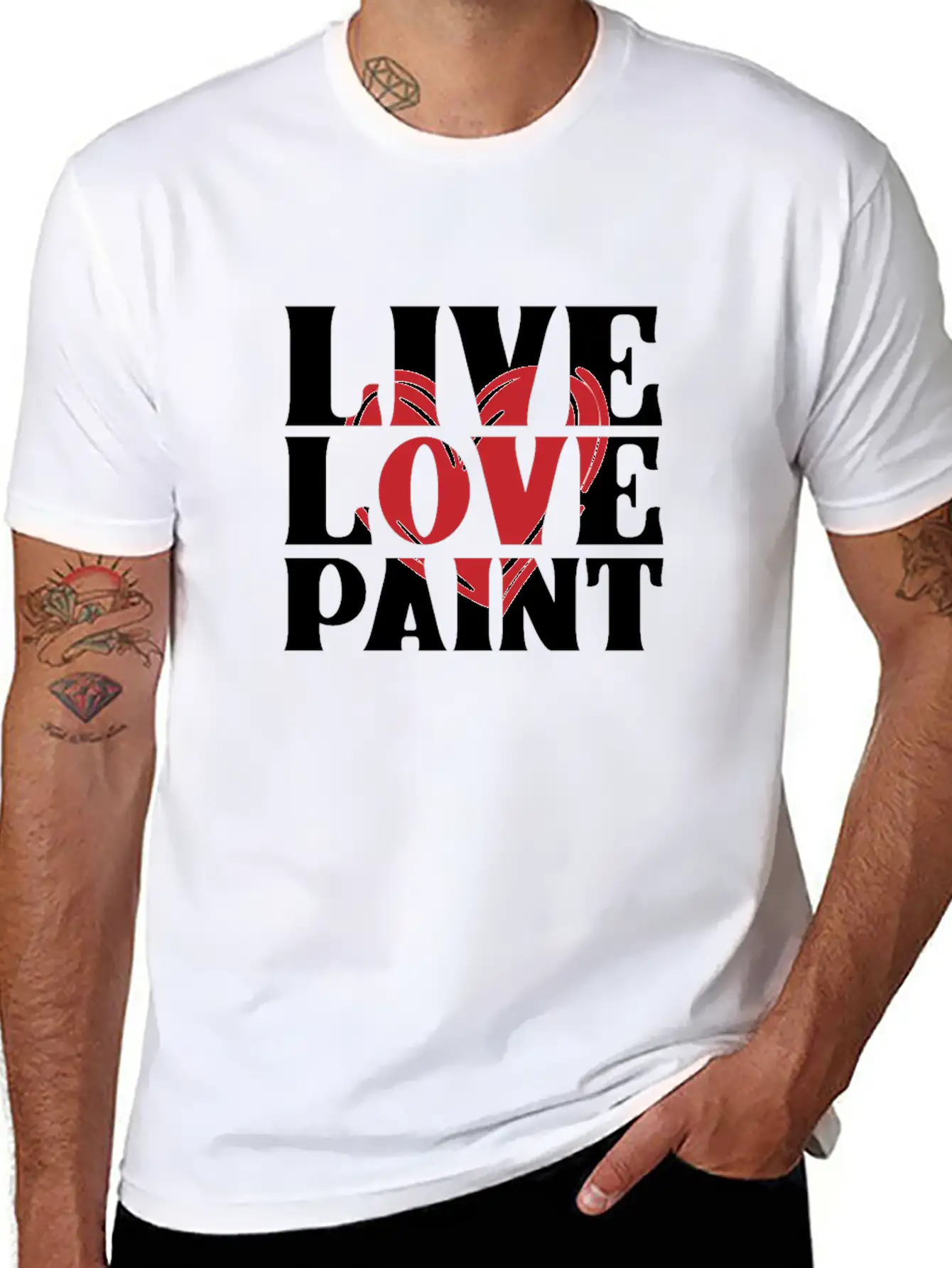 Live Love Paint With Heart Painter Cool Gift Idea Unisex Short Sleeve Soft Cotton T-Shirt – Casual Everyday Wear