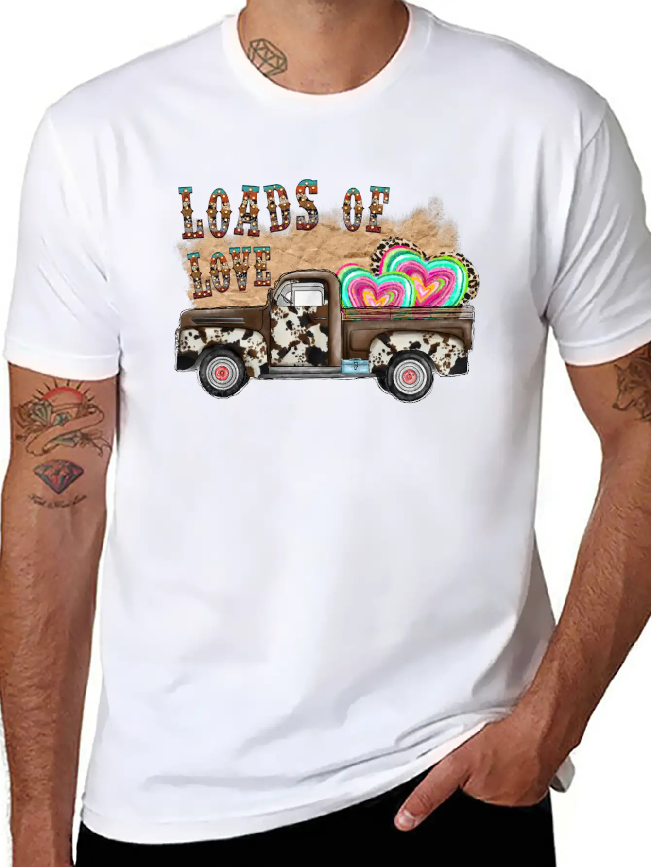 Loads Of Love Cowhide Truck Timeless Short Sleeve Tee – Comfy And Minimalist Design
