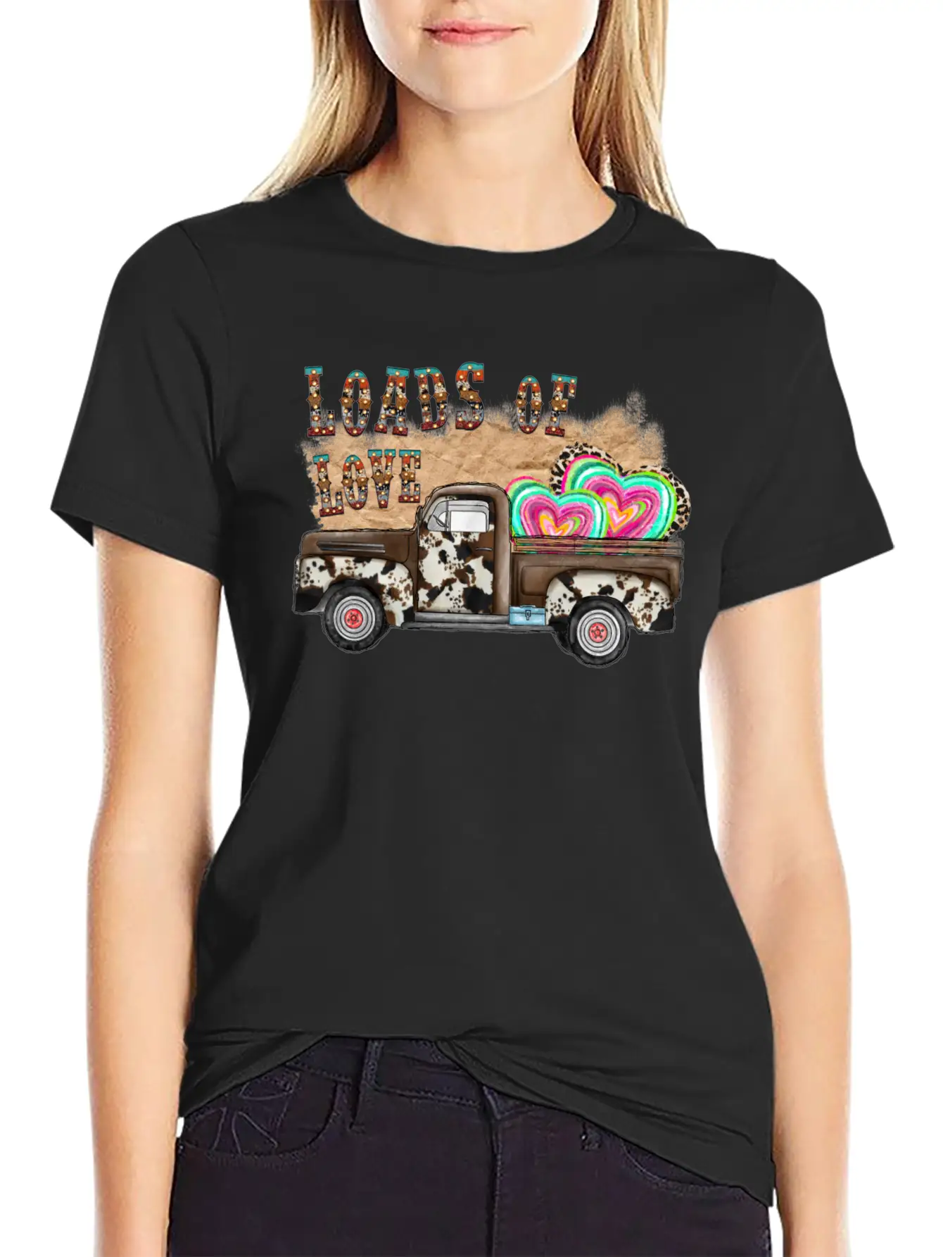 Loads Of Love Cowhide Truck Timeless Short Sleeve Tee – Comfy And Minimalist Design