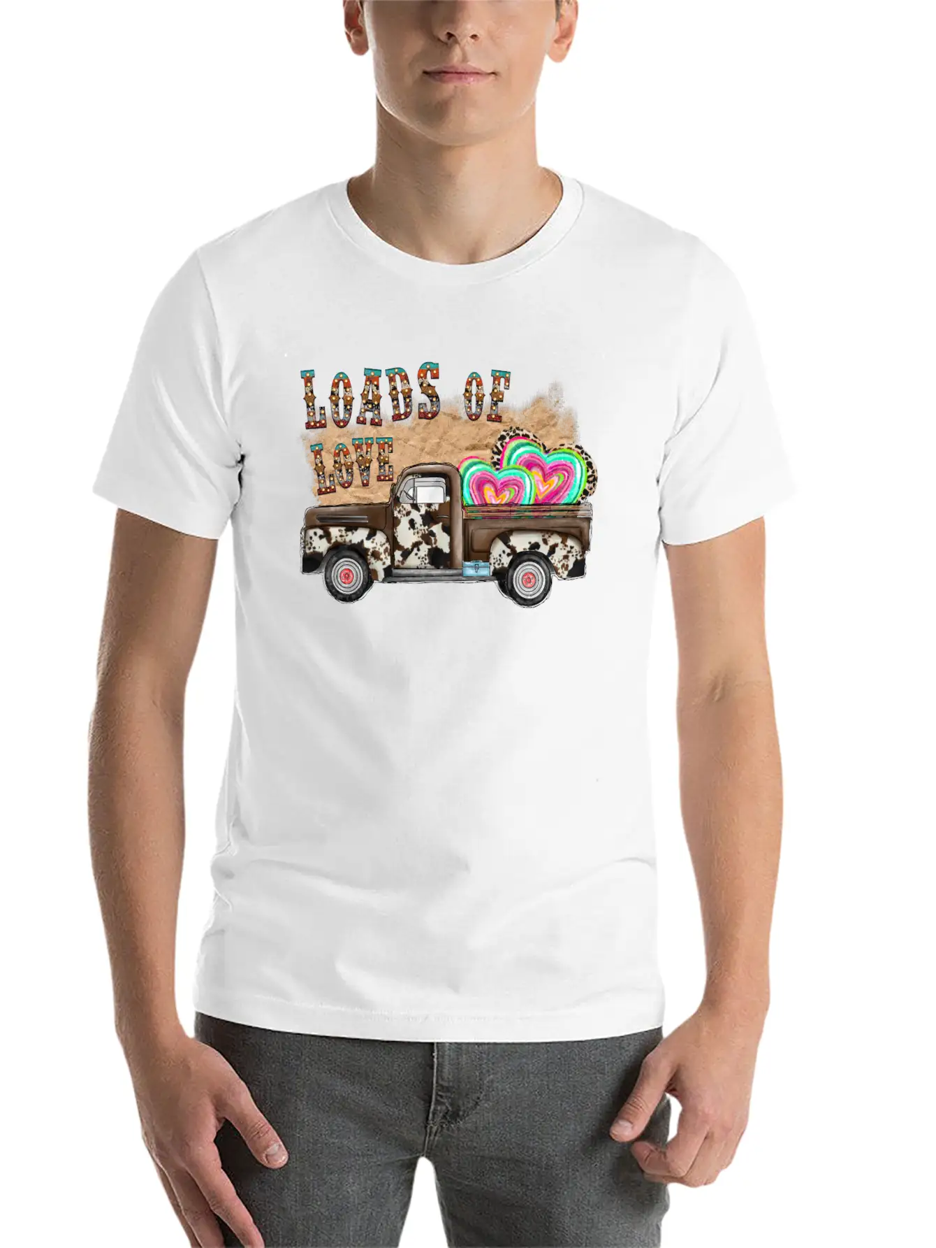 Loads Of Love Cowhide Truck Timeless Short Sleeve Tee – Comfy And Minimalist Design