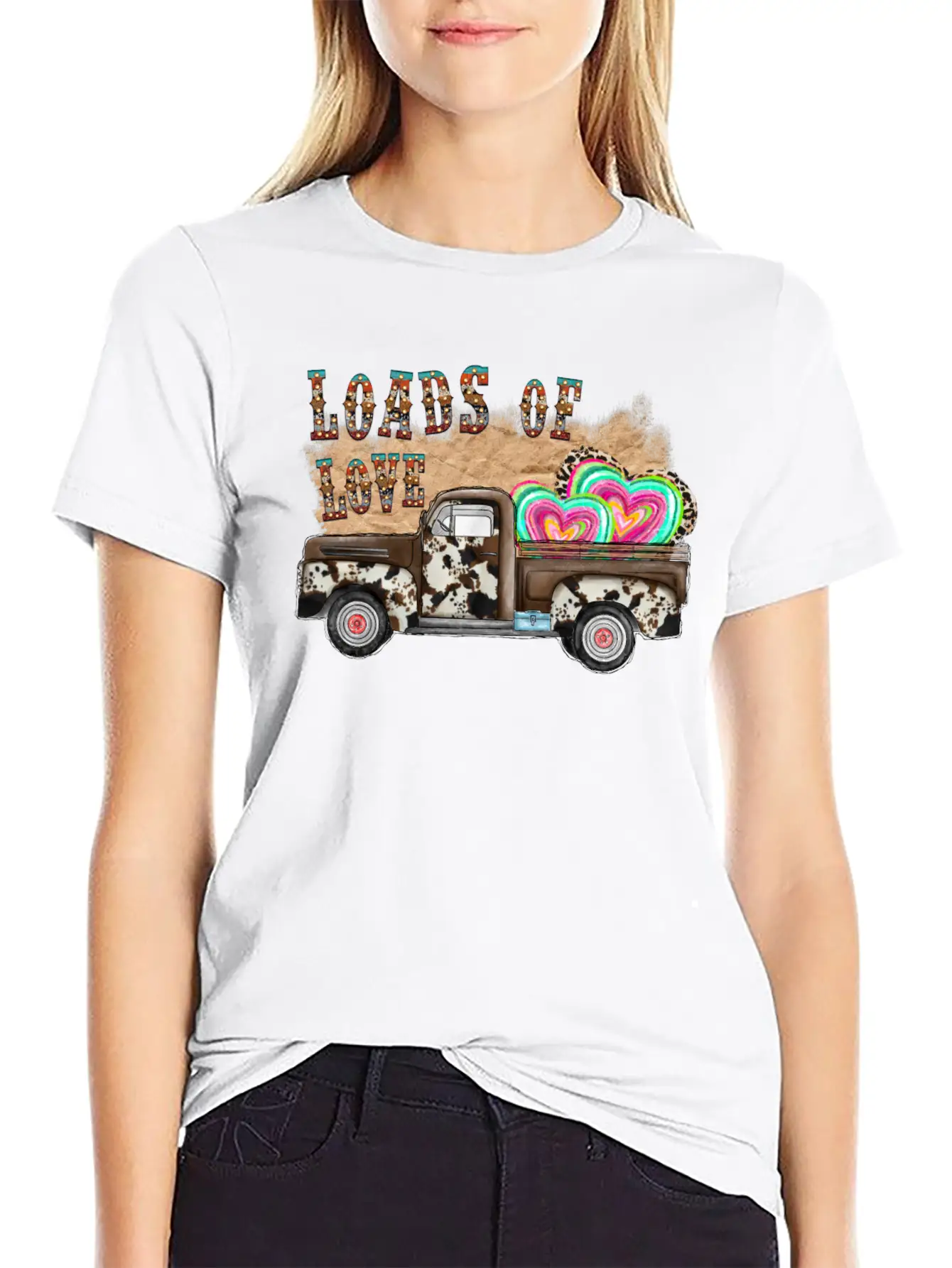 Loads Of Love Cowhide Truck Timeless Short Sleeve Tee – Comfy And Minimalist Design