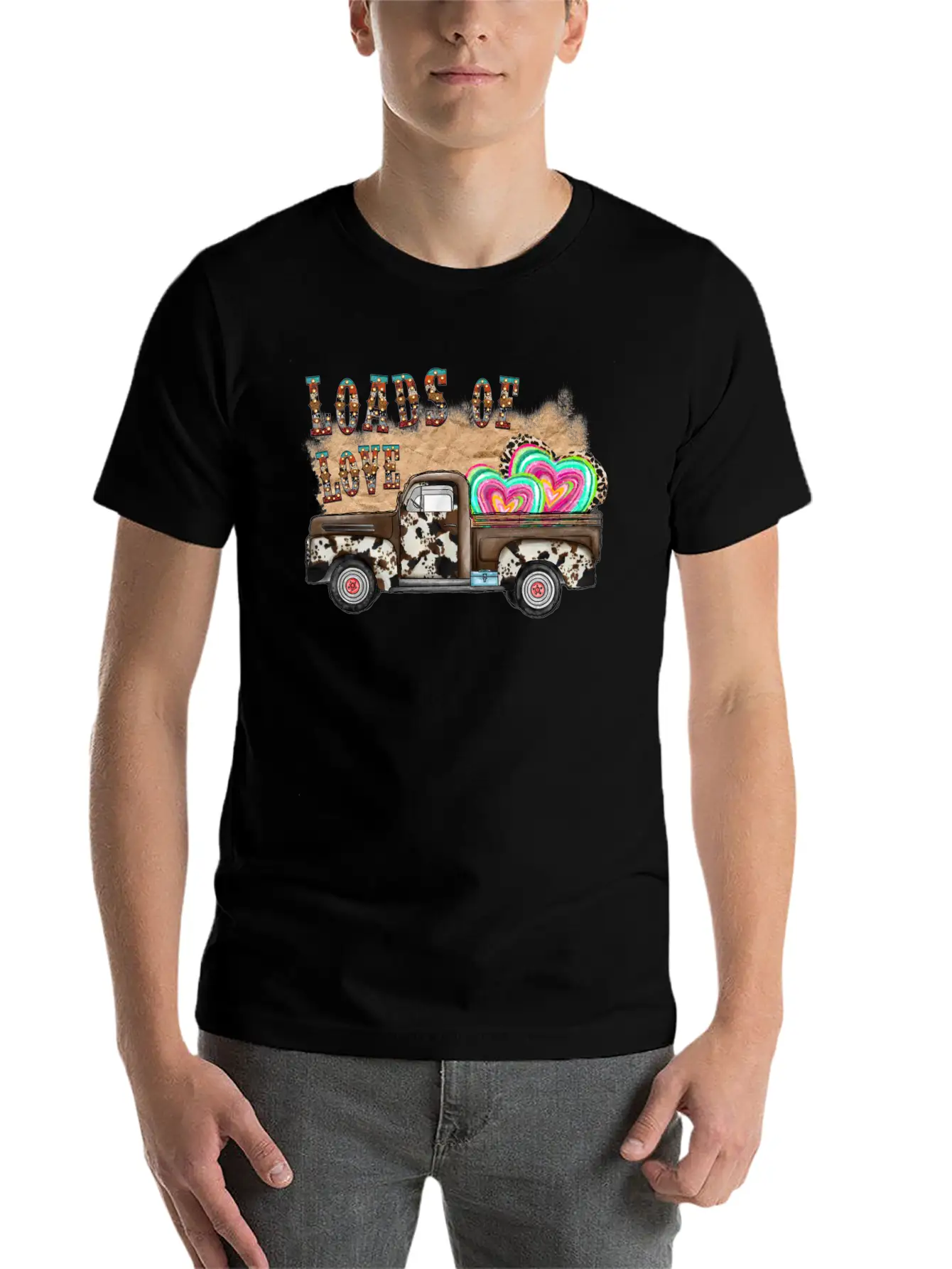 Loads Of Love Cowhide Truck Timeless Short Sleeve Tee – Comfy And Minimalist Design